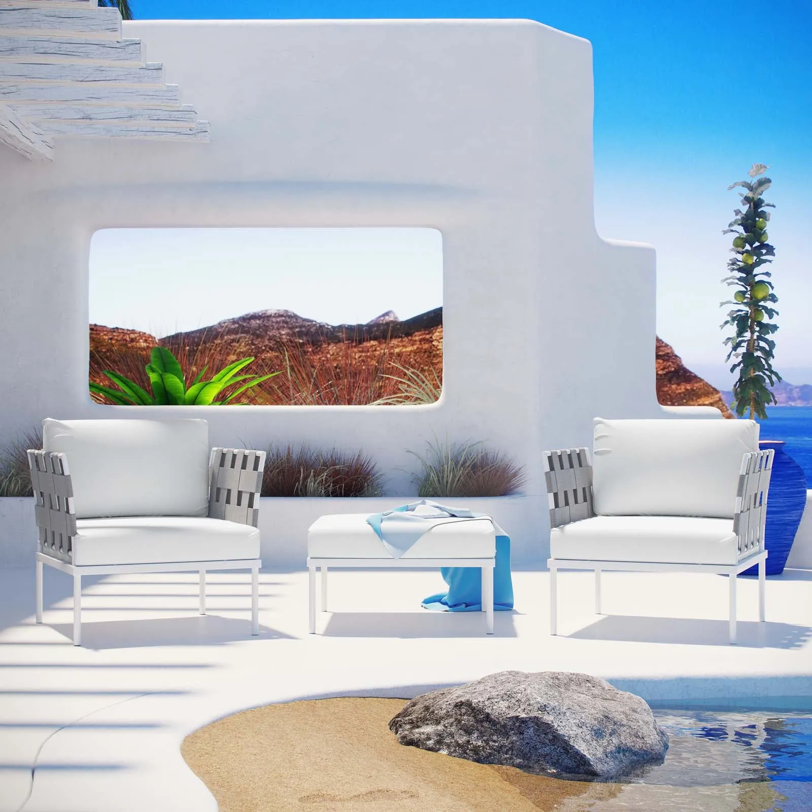 Harmony 3 Piece Outdoor Patio Aluminum Sectional Sofa Set by Modway
