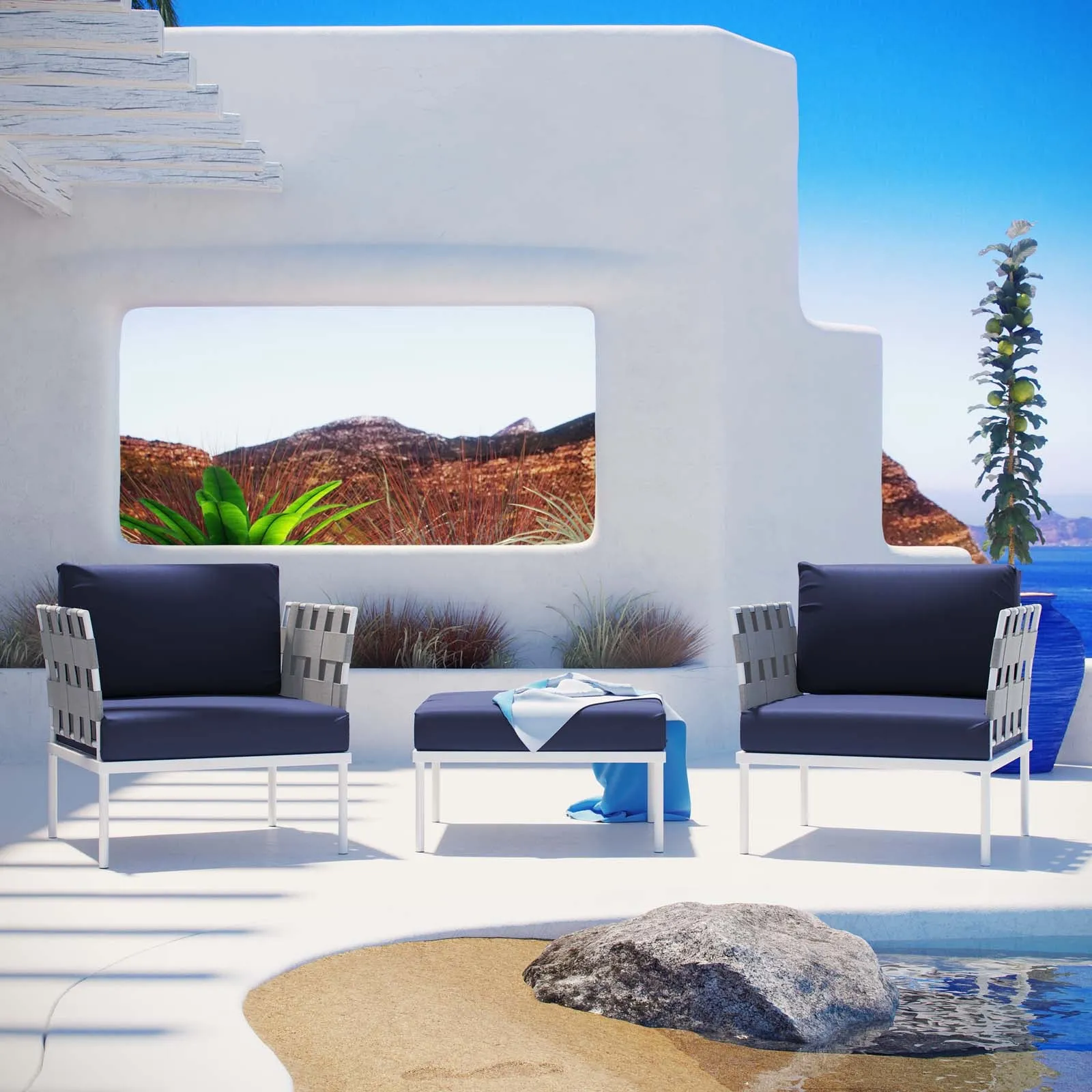 Harmony 3 Piece Outdoor Patio Aluminum Sectional Sofa Set by Modway