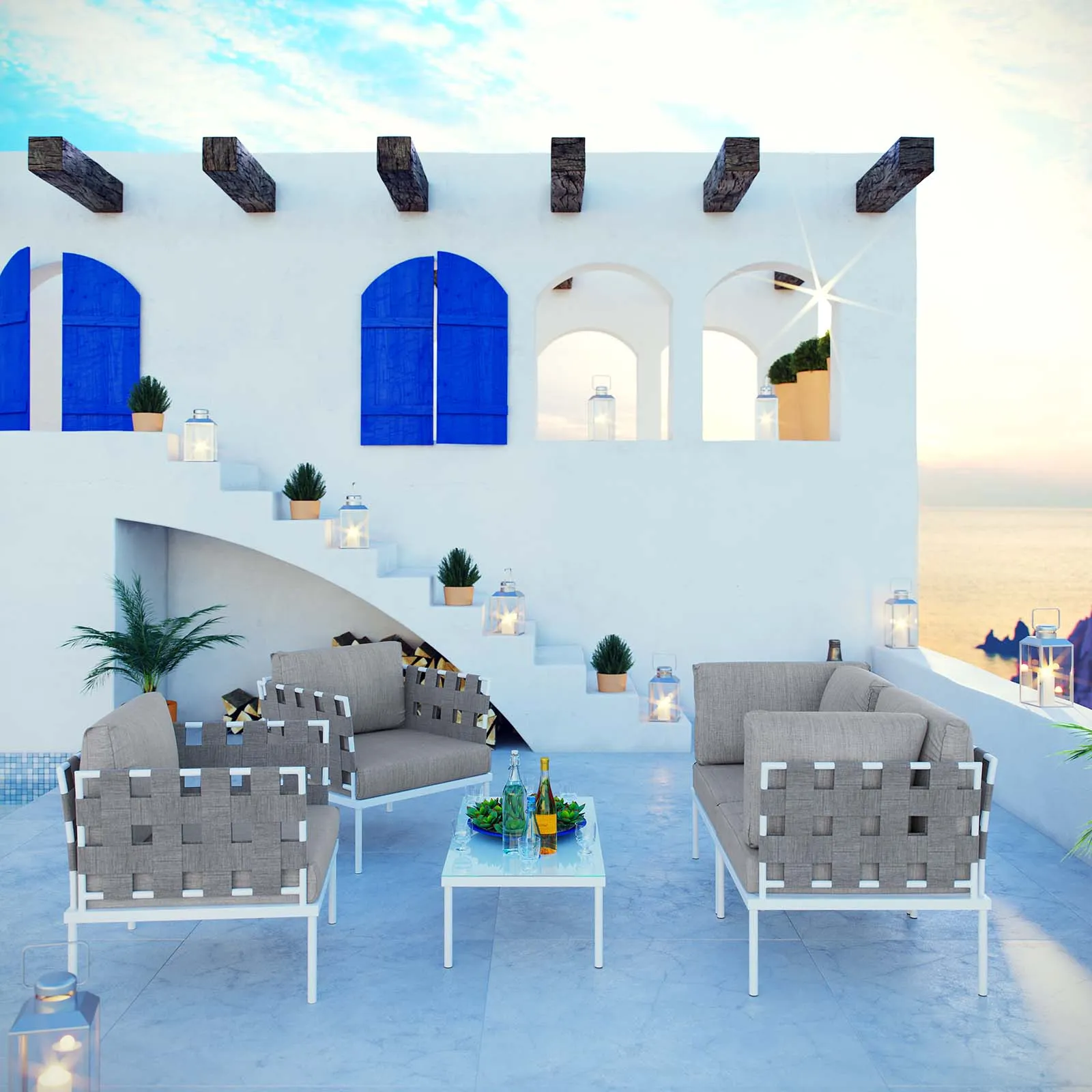 Harmony 5  Piece Outdoor Patio Aluminum Sectional Sofa Set by Modway