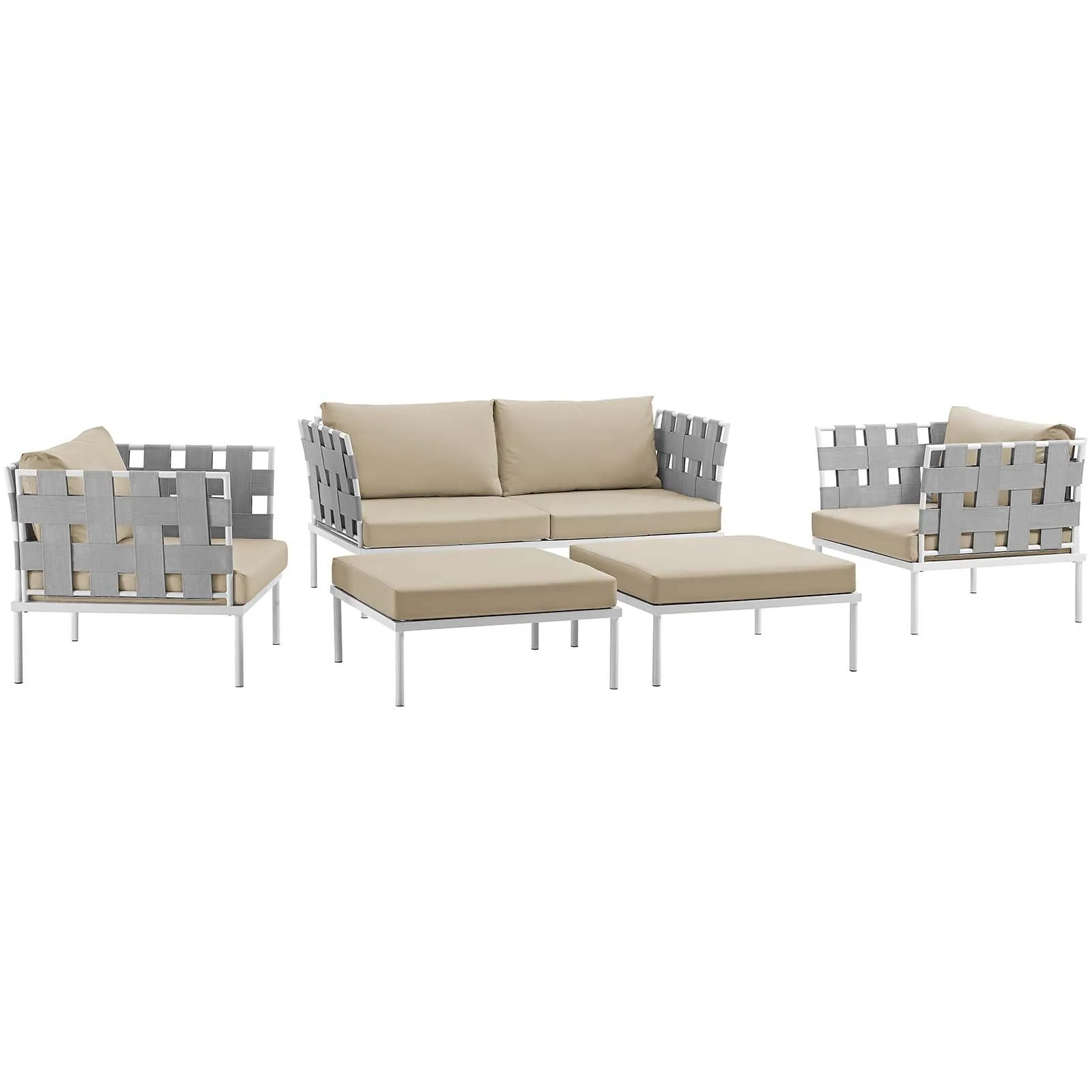 Harmony 5 Piece Outdoor Patio Aluminum Sectional Sofa Set by Modway