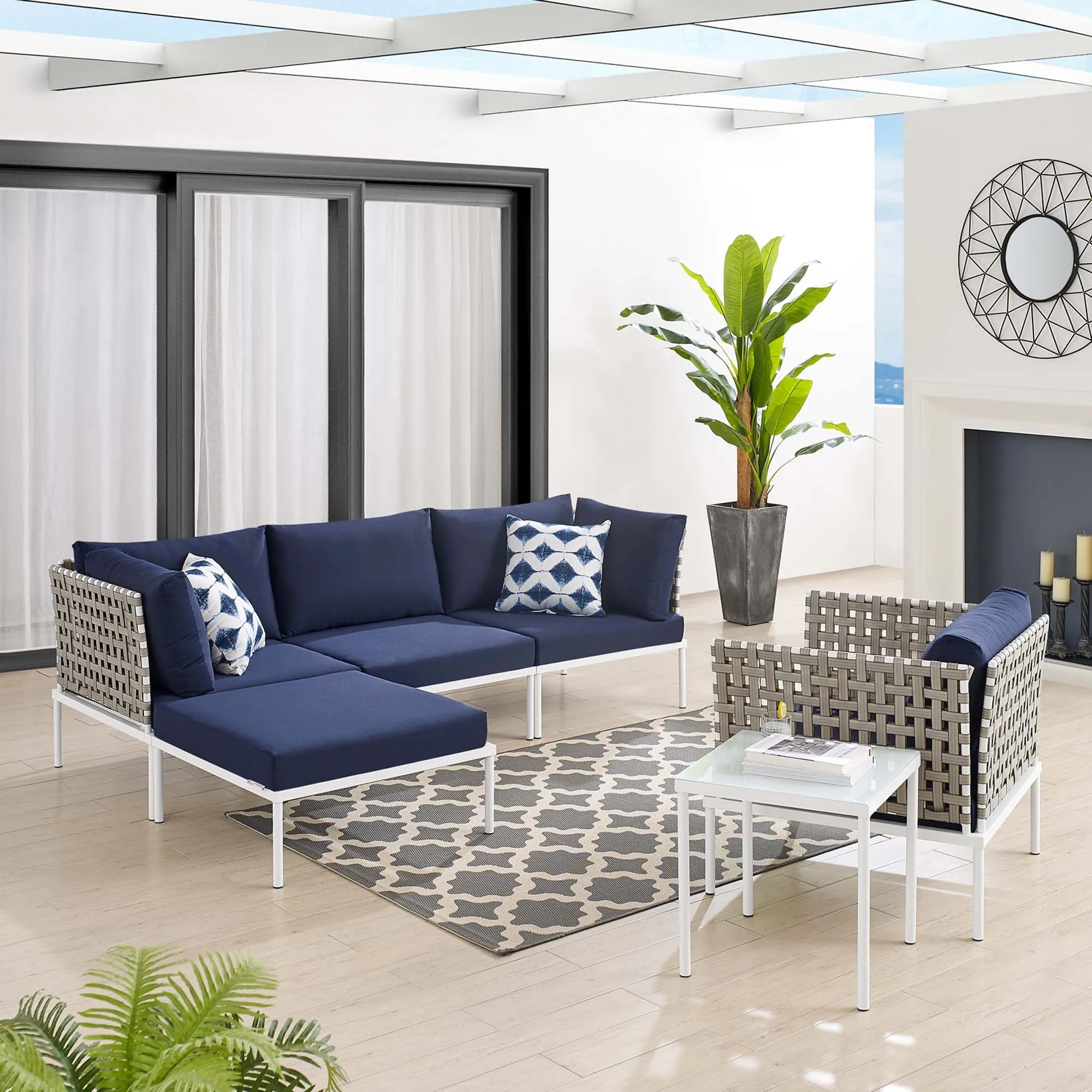 Harmony 6-Piece  Sunbrella® Basket Weave Outdoor Patio Aluminum Seating Set by Modway