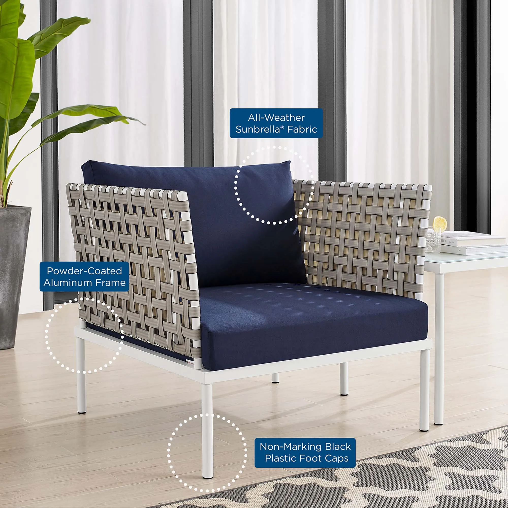 Harmony 6-Piece  Sunbrella® Basket Weave Outdoor Patio Aluminum Seating Set by Modway