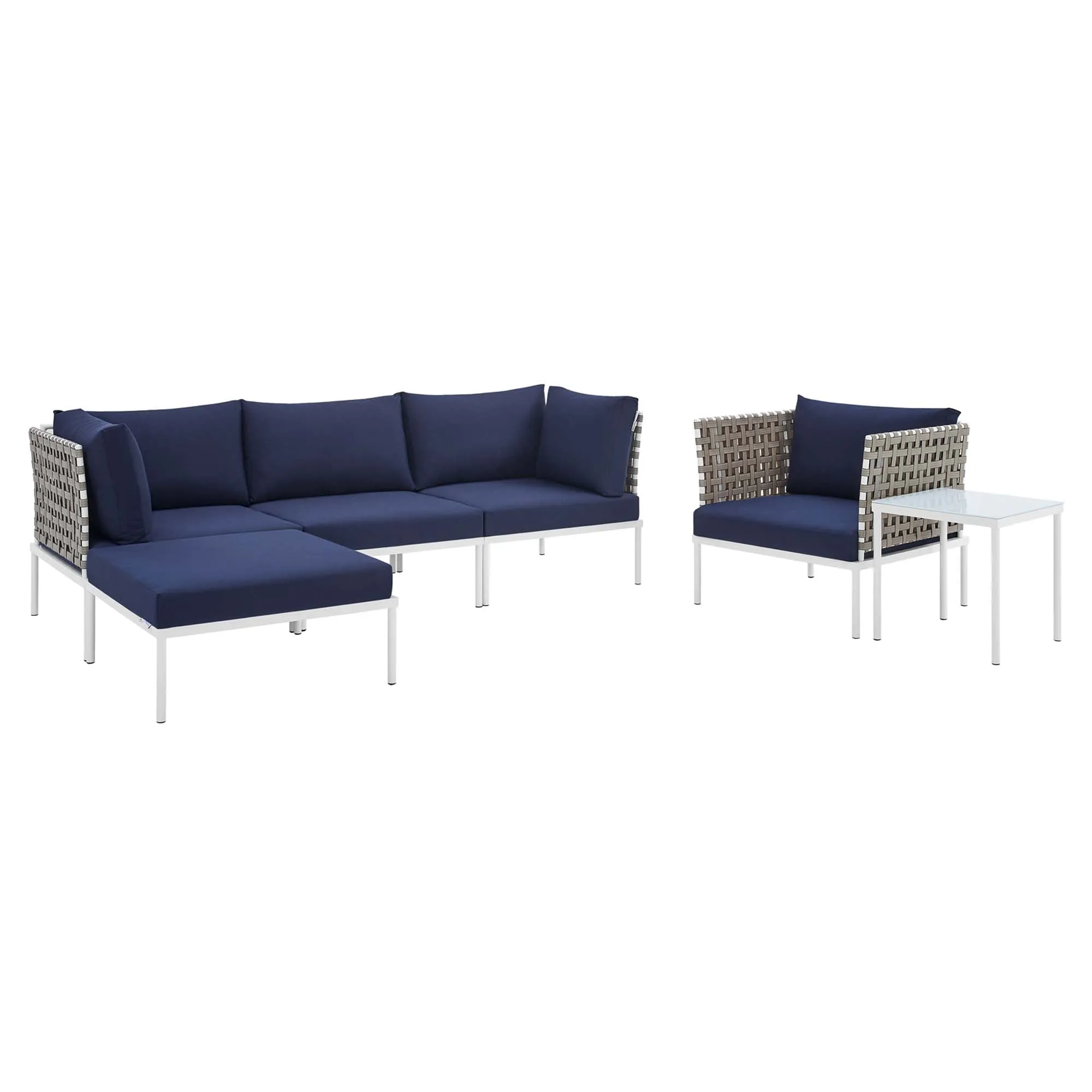 Harmony 6-Piece  Sunbrella® Basket Weave Outdoor Patio Aluminum Seating Set by Modway
