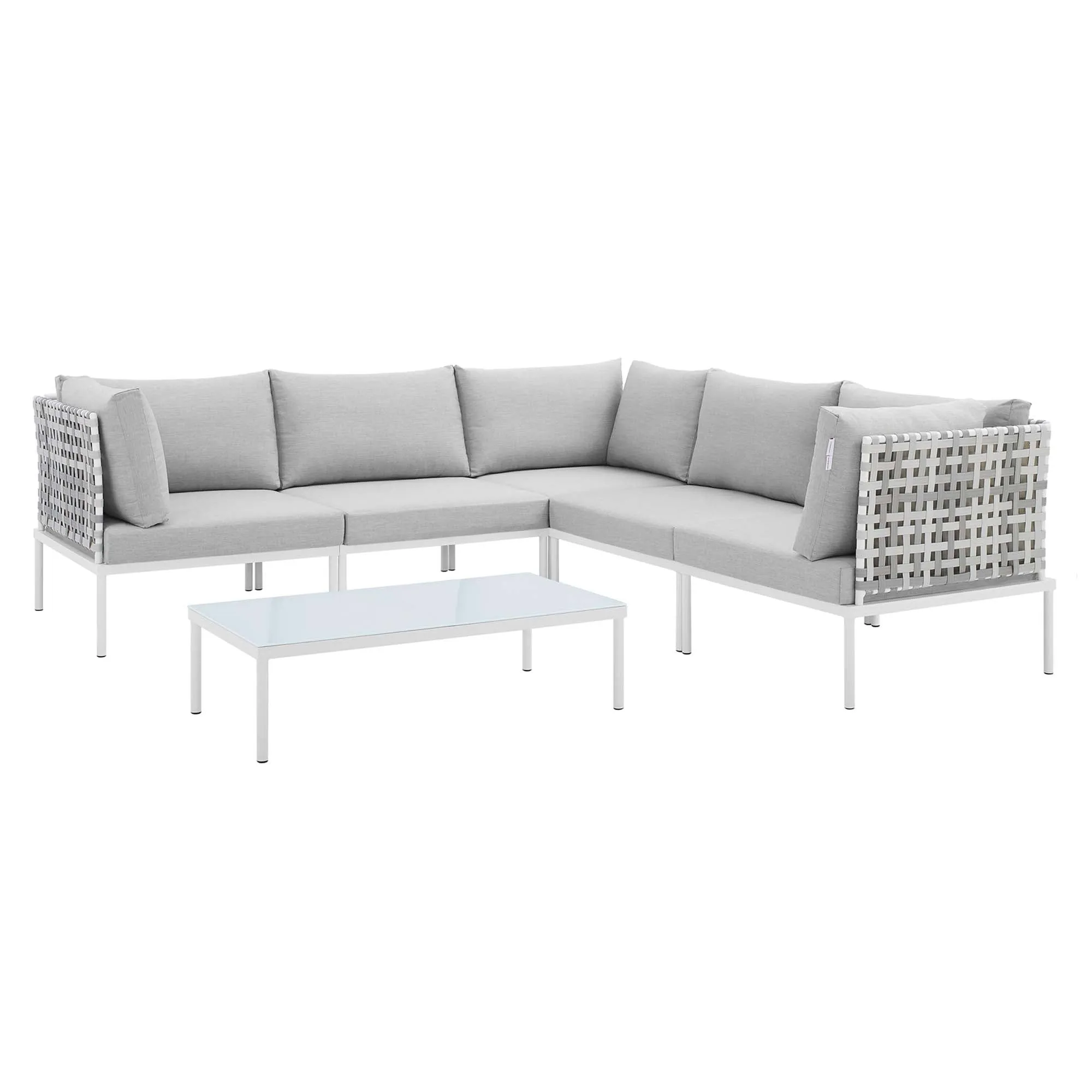 Harmony 6-Piece  Sunbrella® Basket Weave Outdoor Patio Aluminum Sectional Sofa Set by Modway