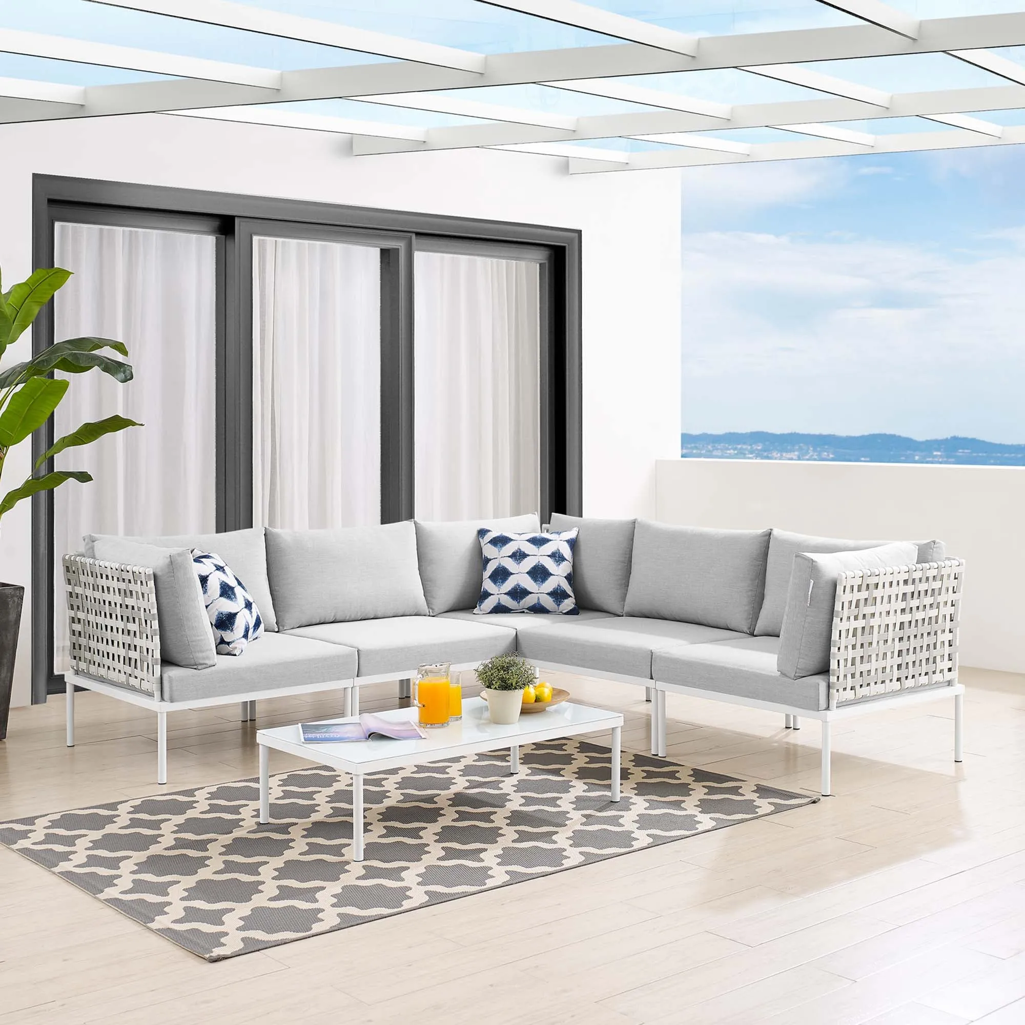 Harmony 6-Piece  Sunbrella® Basket Weave Outdoor Patio Aluminum Sectional Sofa Set by Modway