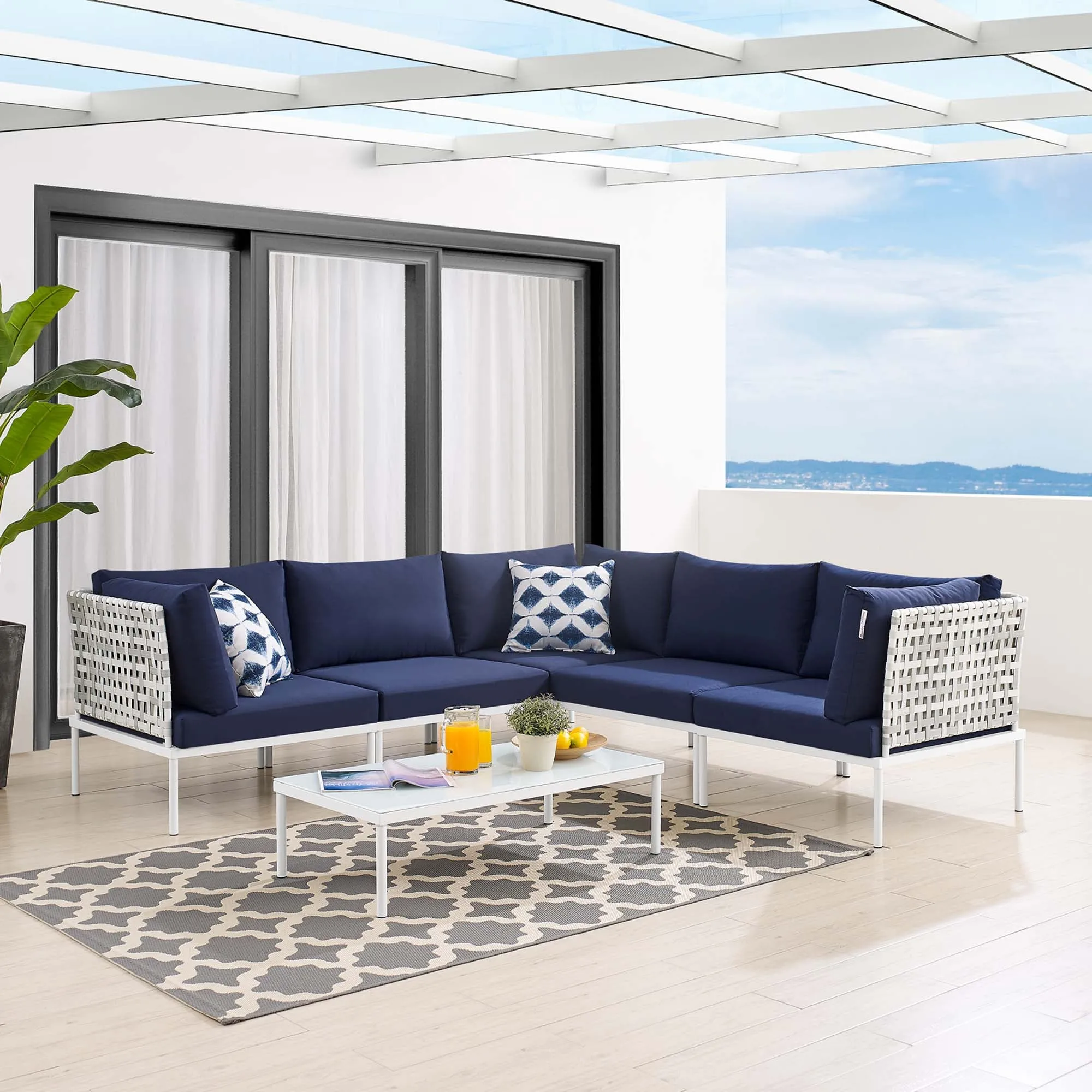 Harmony 6-Piece  Sunbrella® Basket Weave Outdoor Patio Aluminum Sectional Sofa Set by Modway