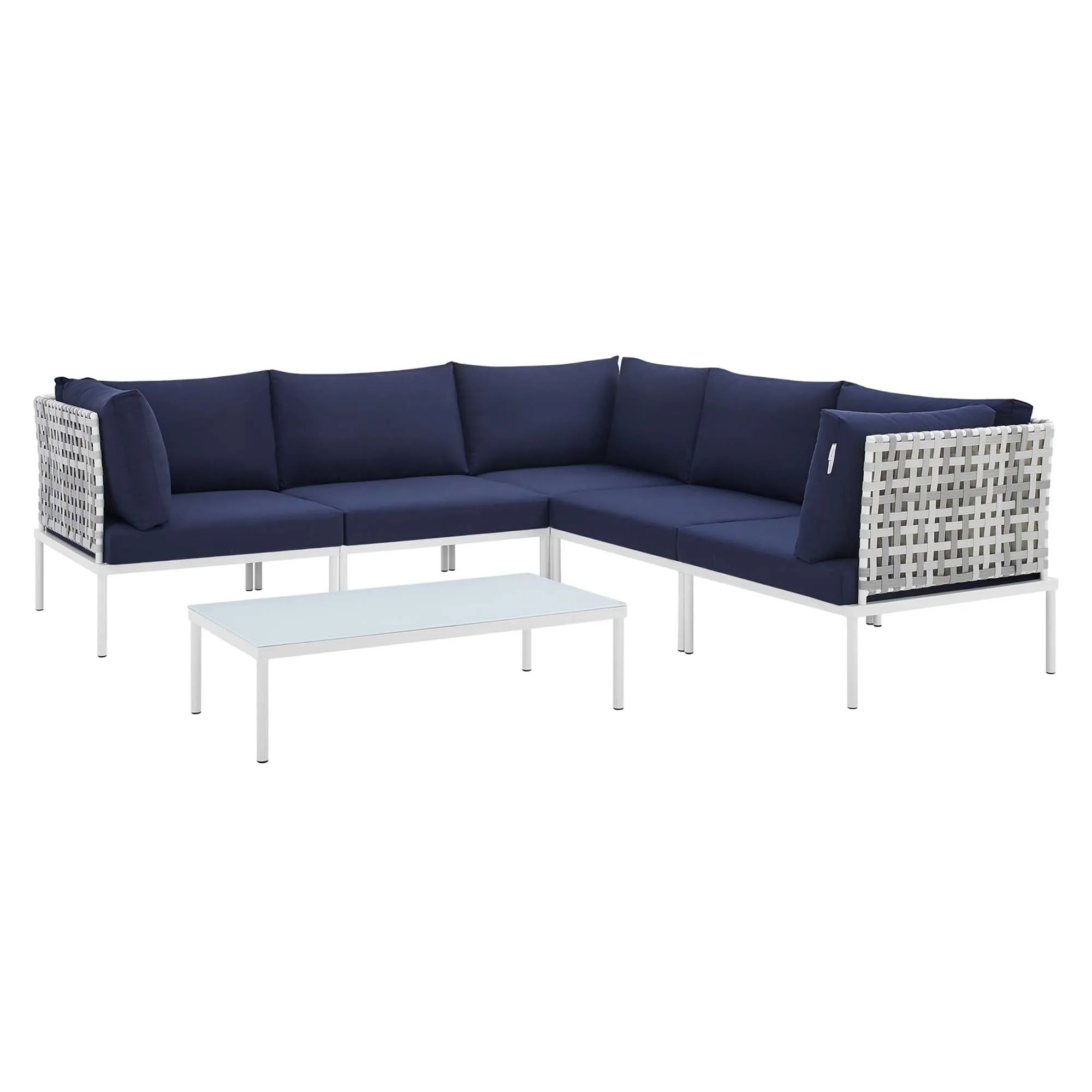 Harmony 6-Piece  Sunbrella® Basket Weave Outdoor Patio Aluminum Sectional Sofa Set by Modway