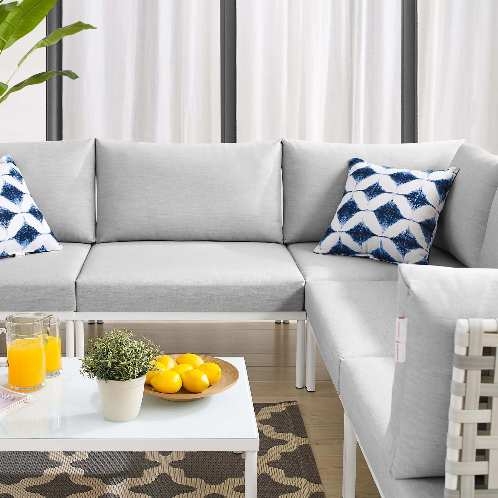Harmony 6-Piece  Sunbrella® Basket Weave Outdoor Patio Aluminum Sectional Sofa Set by Modway