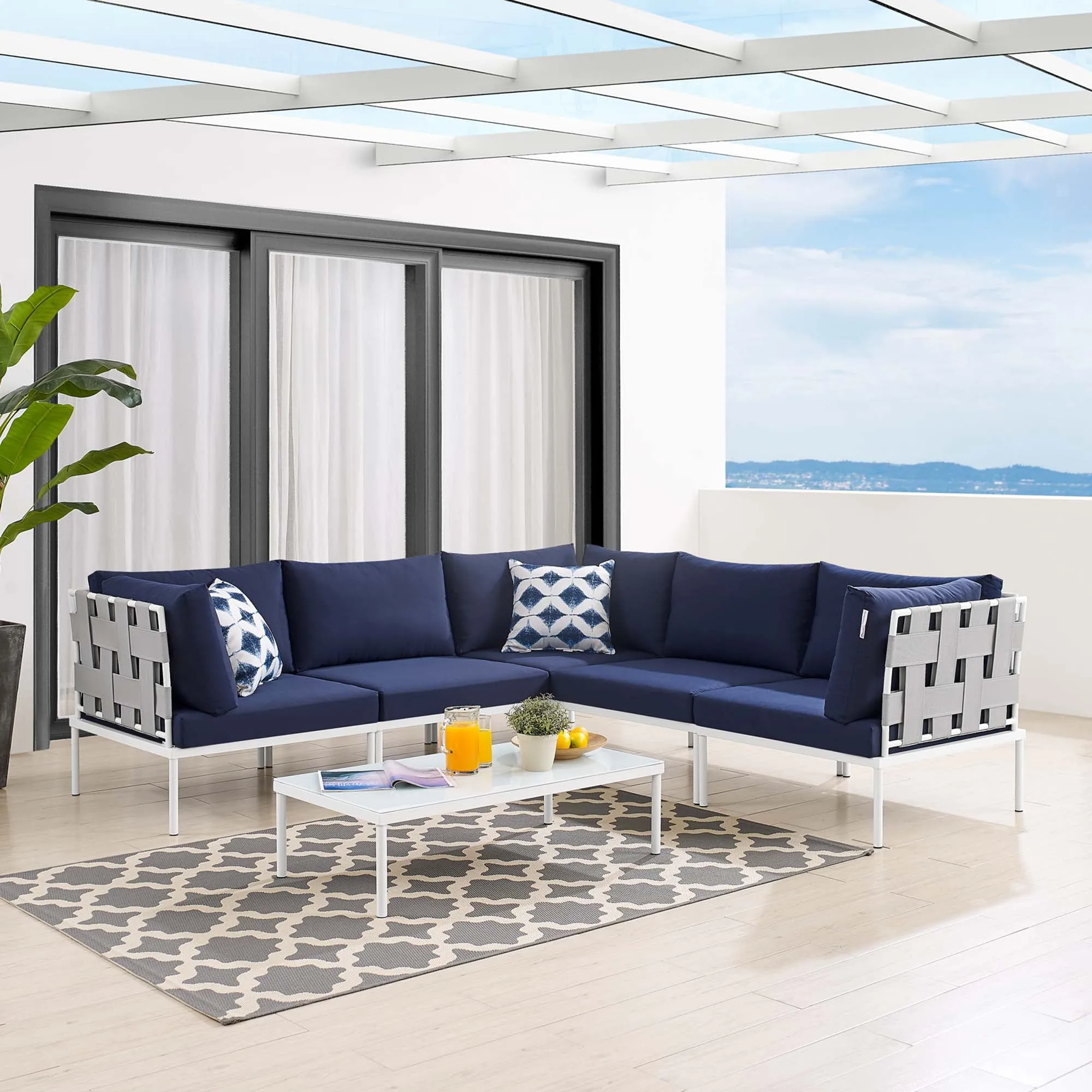 Harmony 6-Piece  Sunbrella® Outdoor Patio Aluminum Sectional Sofa Set by Modway