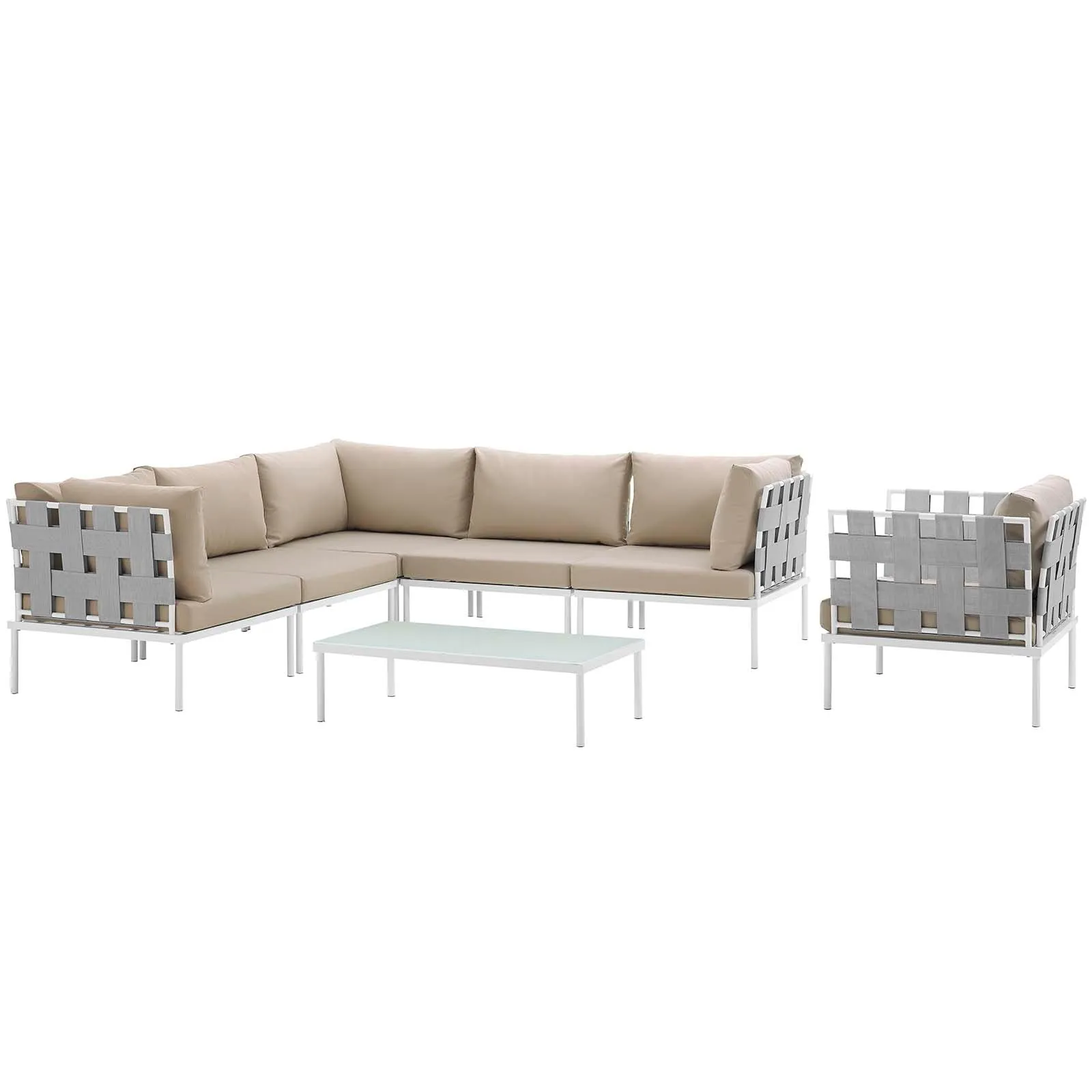 Harmony 7 Piece Outdoor Patio Aluminum Sectional Sofa Set by Modway