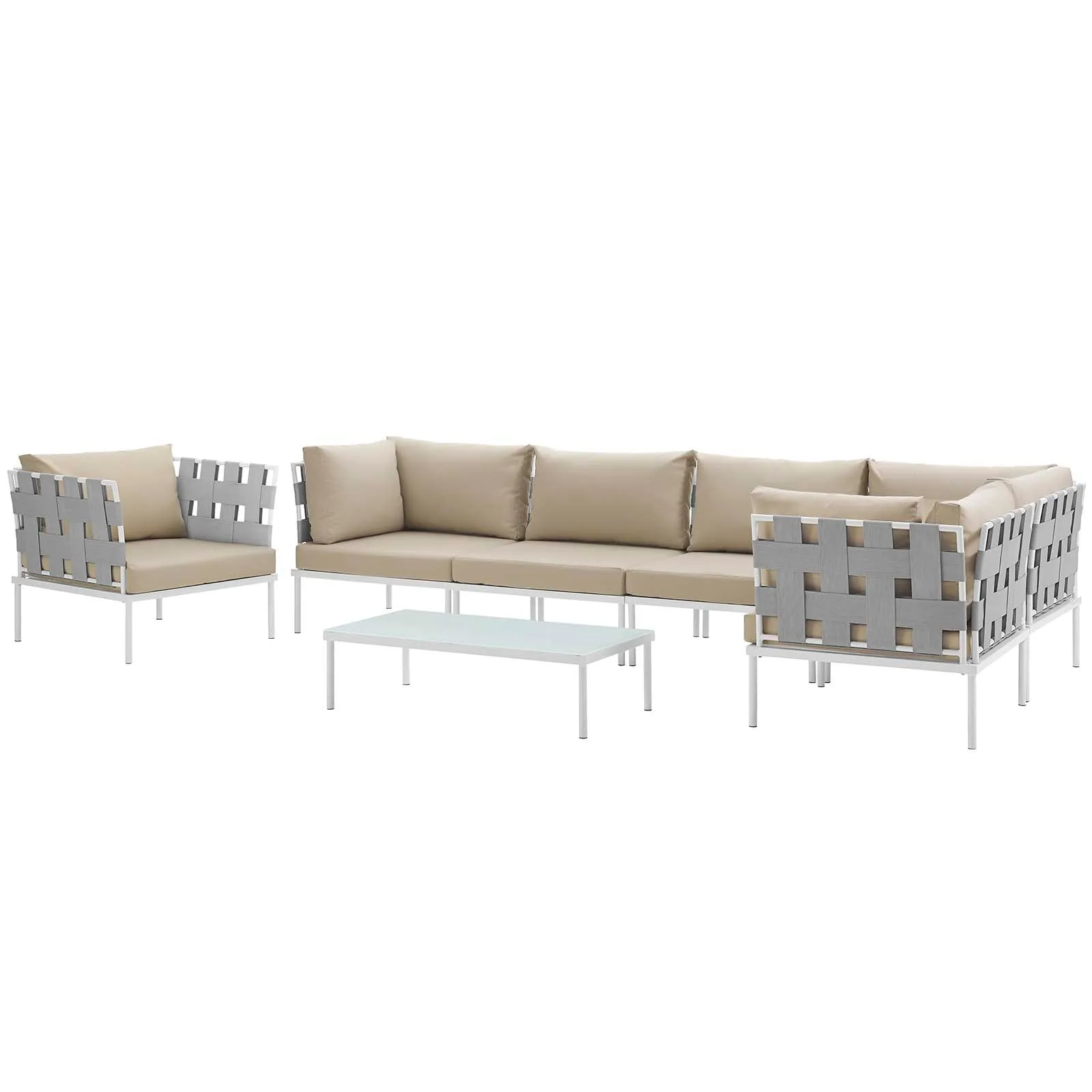 Harmony 7 Piece Outdoor Patio Aluminum Sectional Sofa Set by Modway