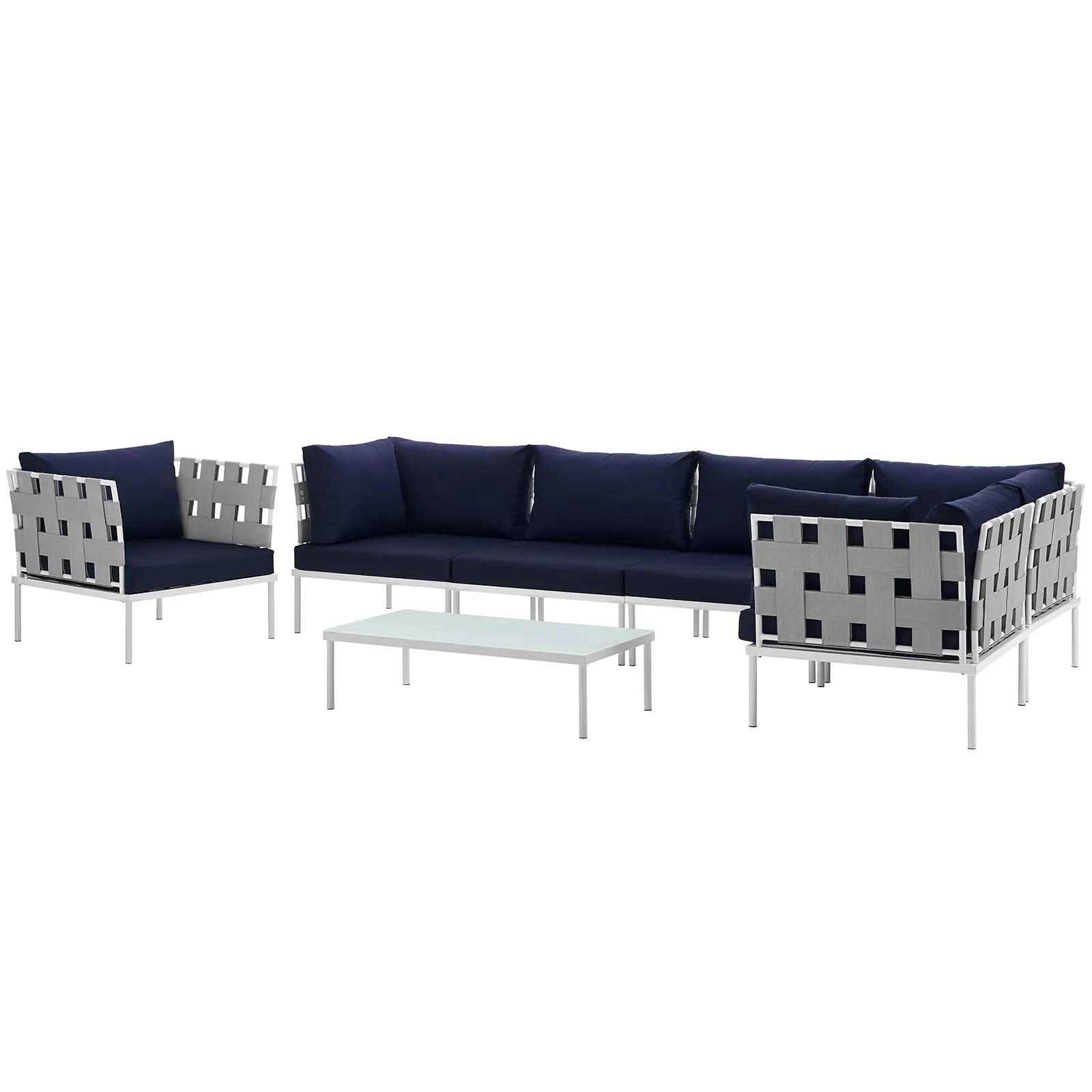 Harmony 7 Piece Outdoor Patio Aluminum Sectional Sofa Set by Modway