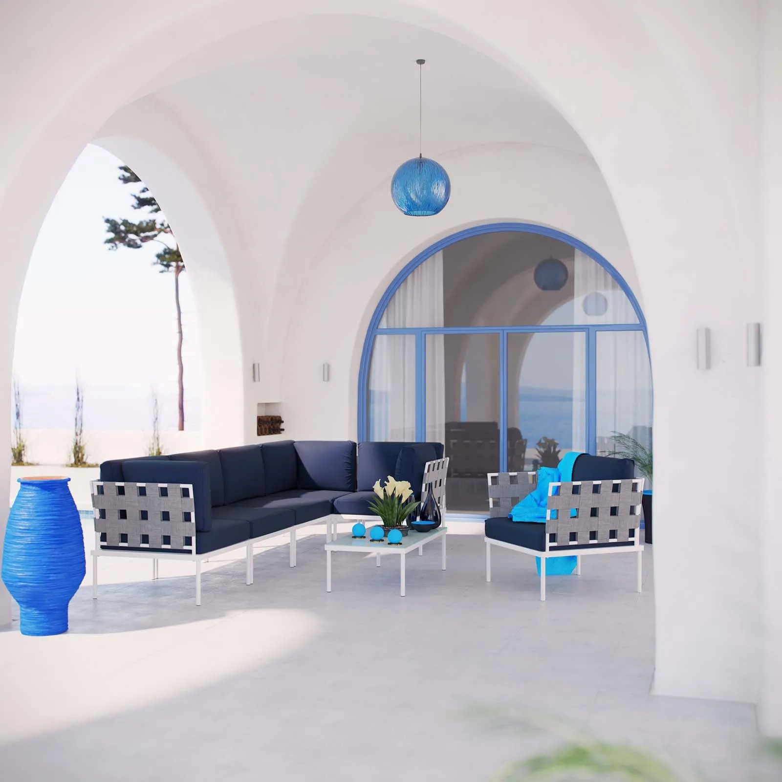 Harmony 7 Piece Outdoor Patio Aluminum Sectional Sofa Set by Modway