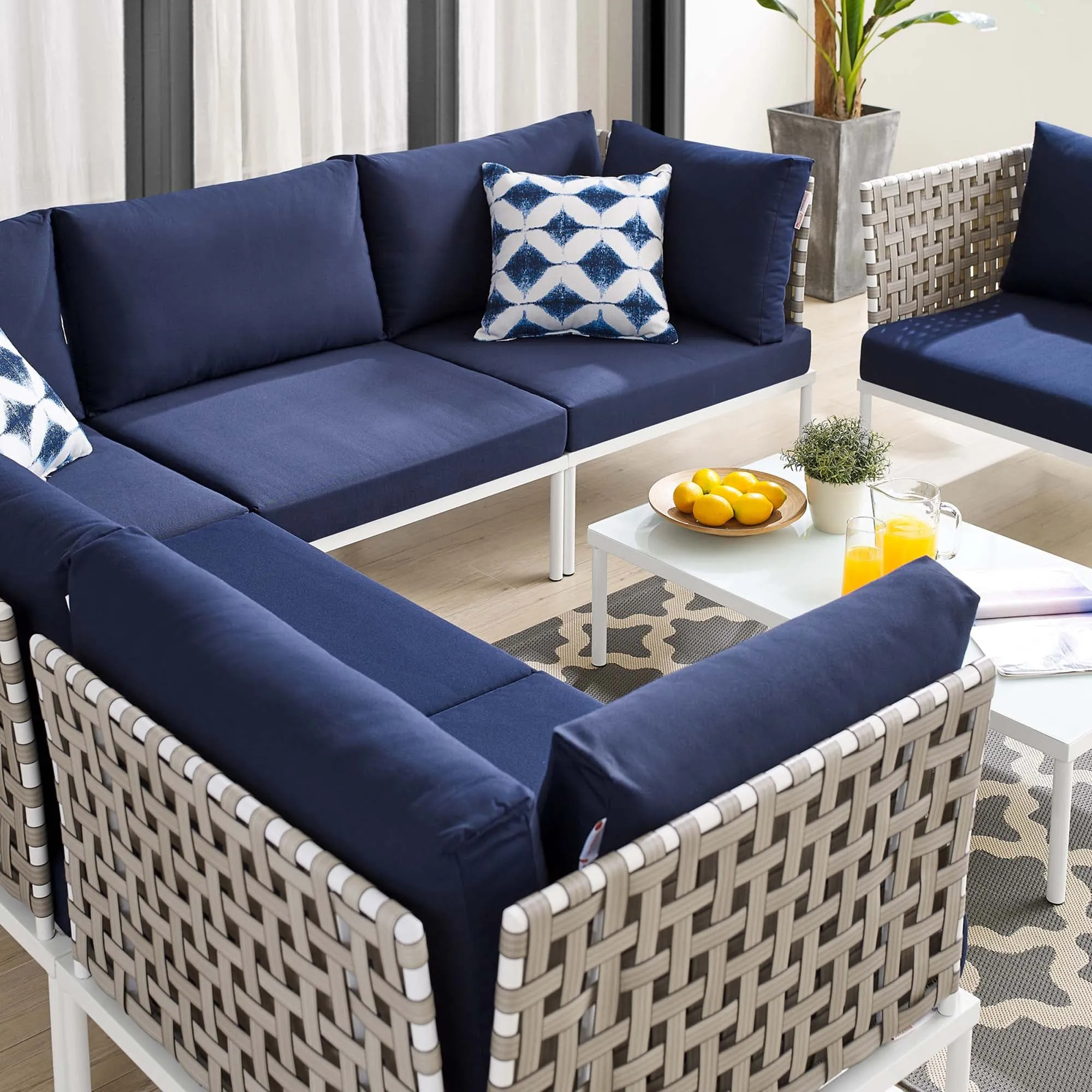 Harmony 7-Piece  Sunbrella® Basket Weave Outdoor Patio Aluminum Sectional Sofa Set by Modway