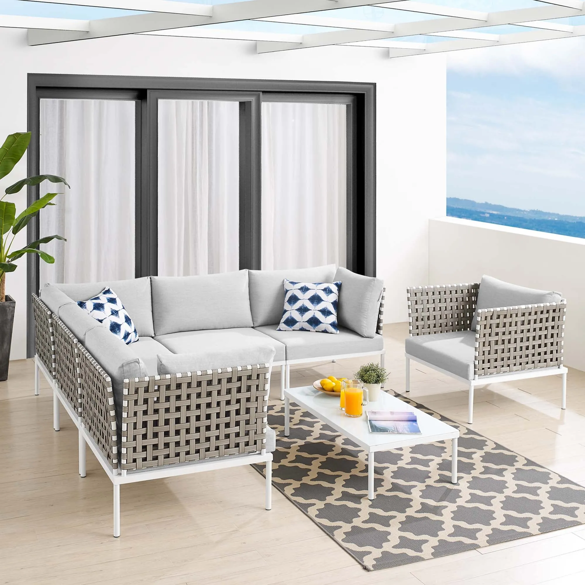Harmony 7-Piece  Sunbrella® Basket Weave Outdoor Patio Aluminum Sectional Sofa Set by Modway