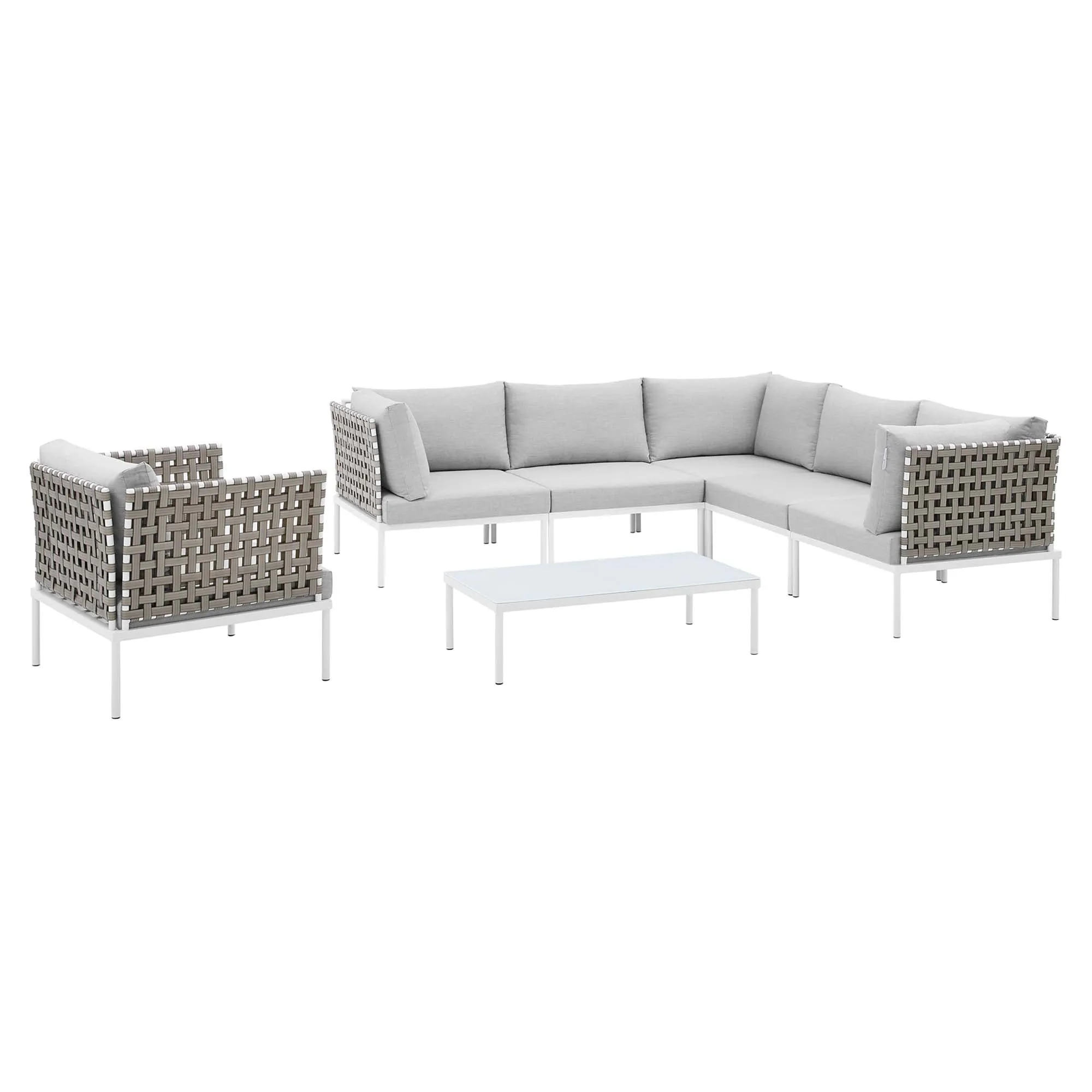 Harmony 7-Piece  Sunbrella® Basket Weave Outdoor Patio Aluminum Sectional Sofa Set by Modway