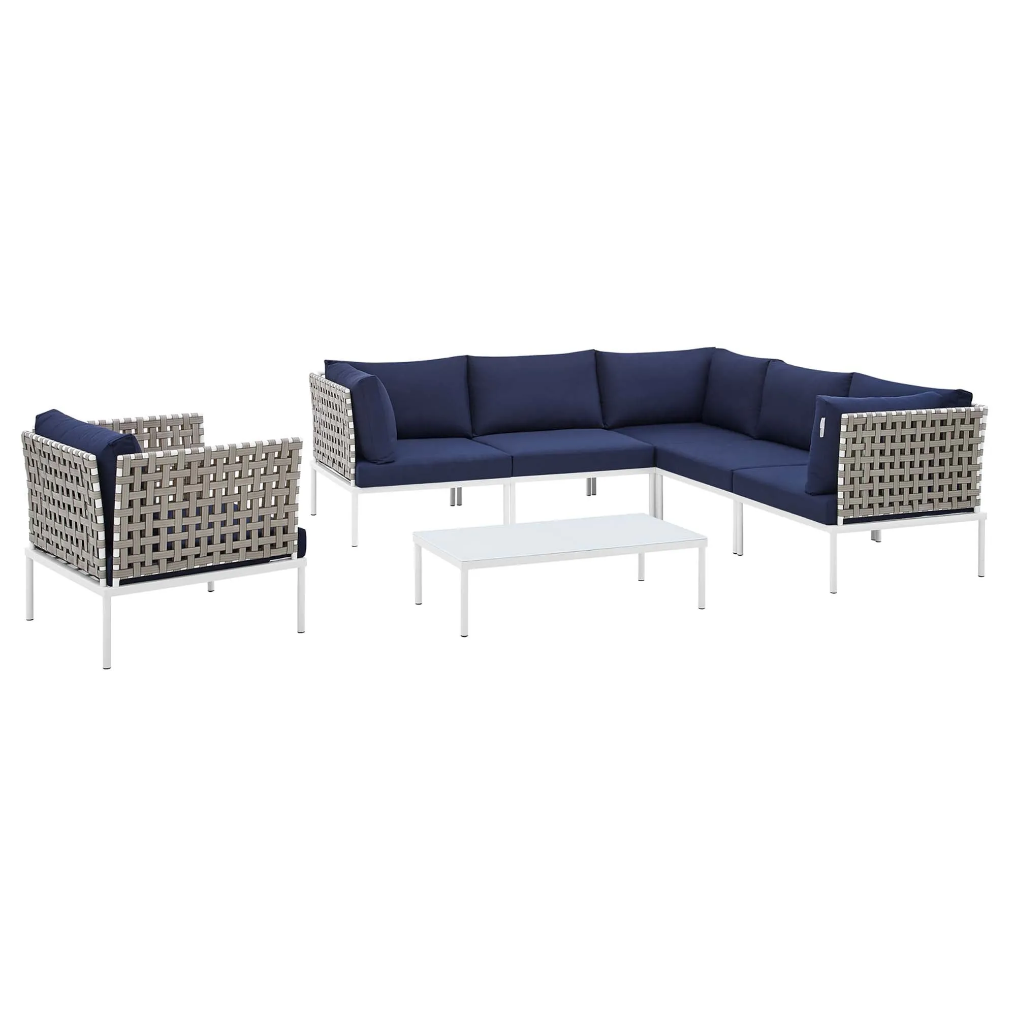 Harmony 7-Piece  Sunbrella® Basket Weave Outdoor Patio Aluminum Sectional Sofa Set by Modway