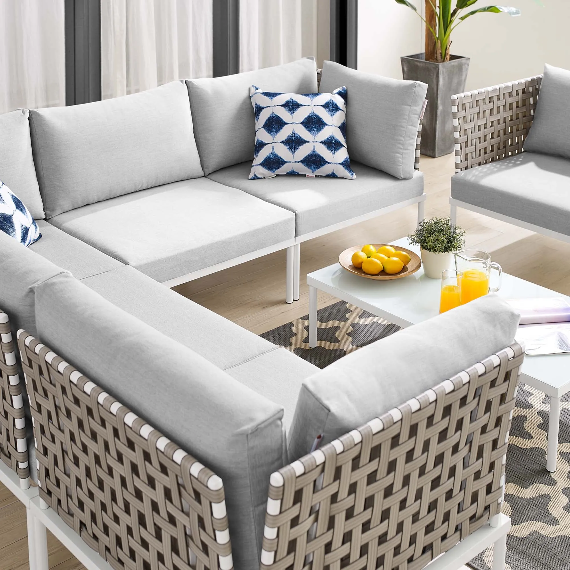 Harmony 7-Piece  Sunbrella® Basket Weave Outdoor Patio Aluminum Sectional Sofa Set by Modway