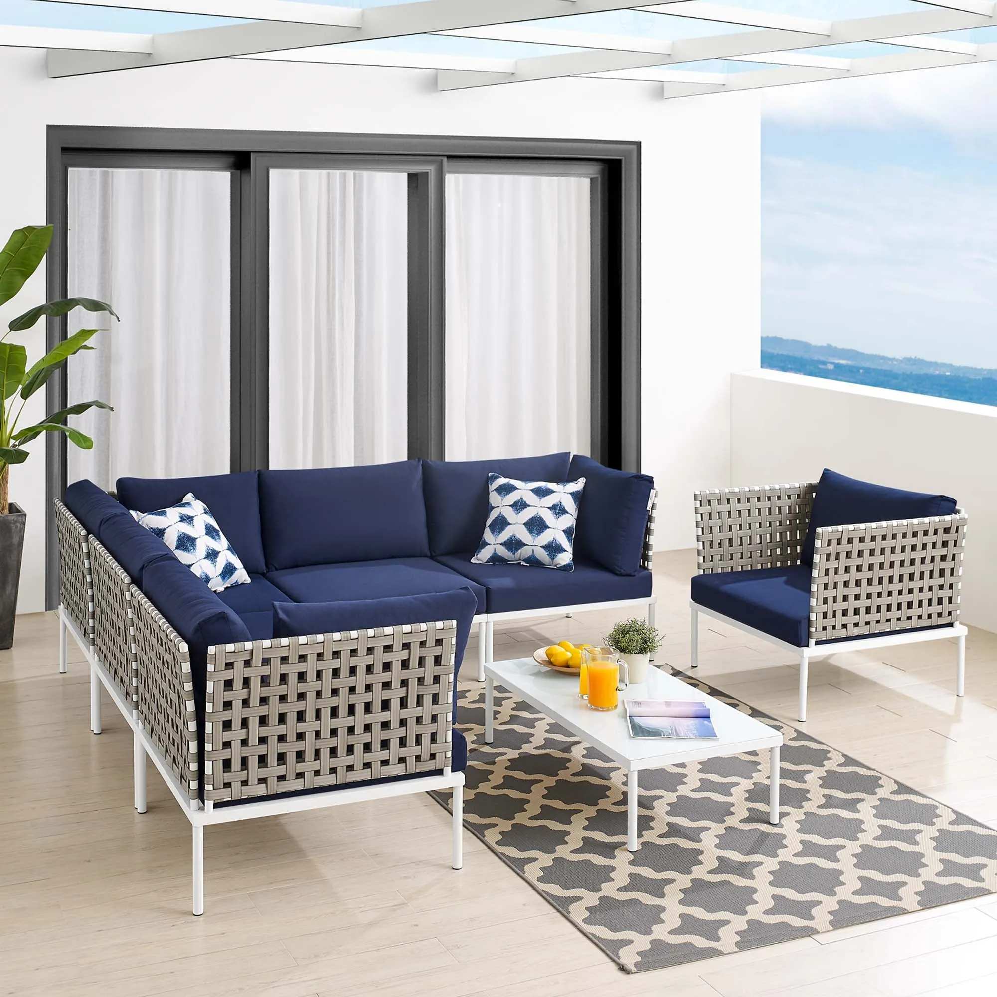 Harmony 7-Piece  Sunbrella® Basket Weave Outdoor Patio Aluminum Sectional Sofa Set by Modway