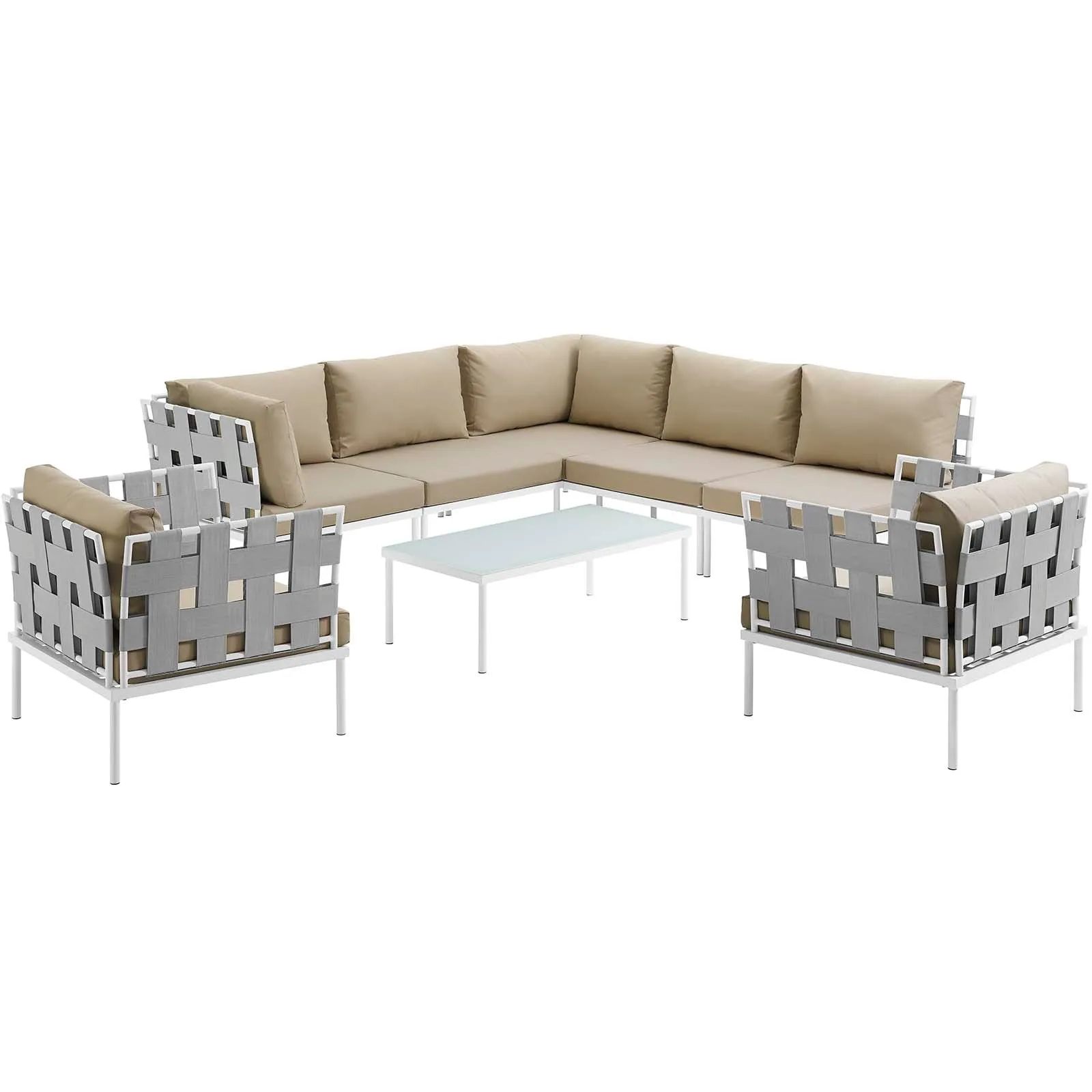 Harmony 8 Piece Outdoor Patio Aluminum Sectional Sofa Set by Modway