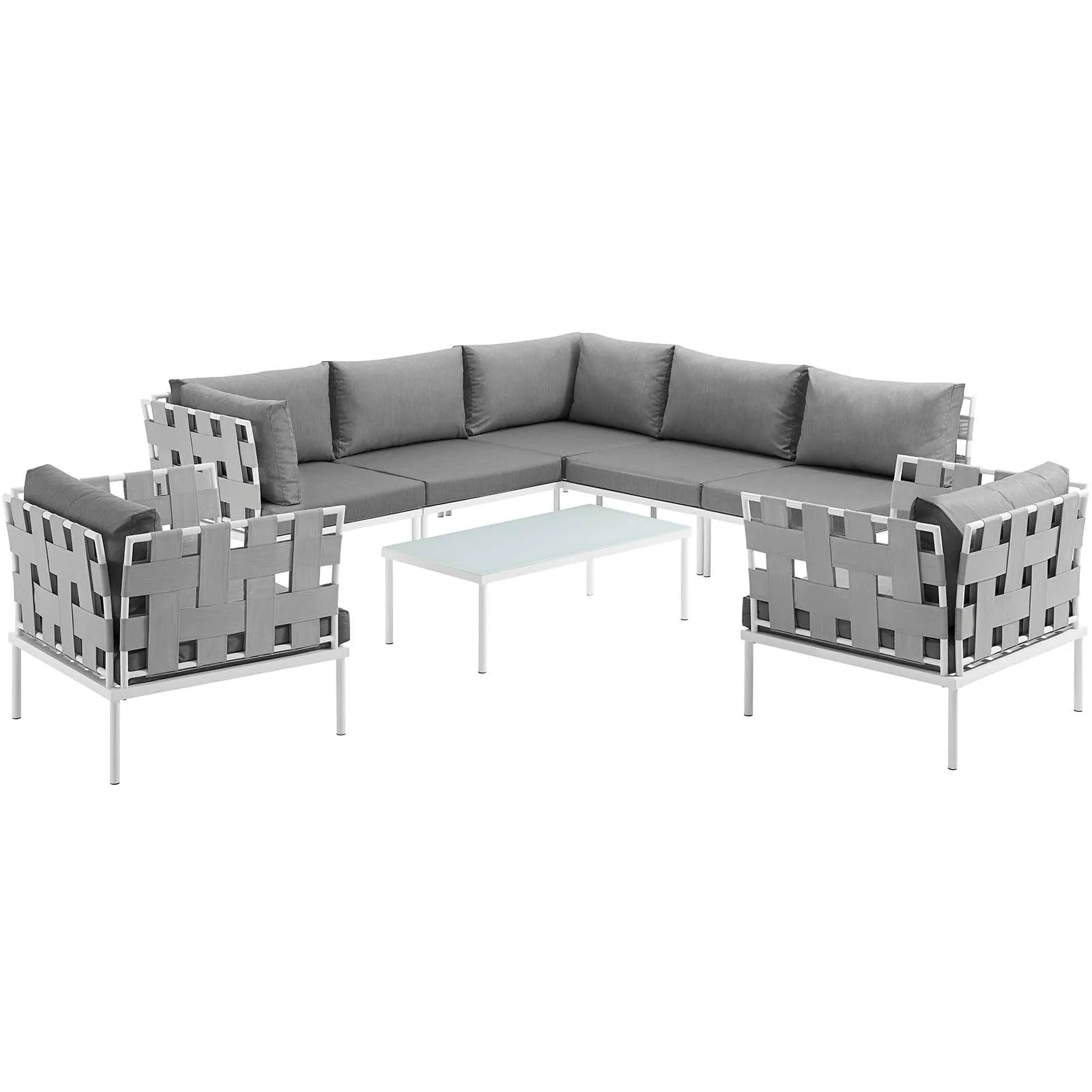 Harmony 8 Piece Outdoor Patio Aluminum Sectional Sofa Set by Modway