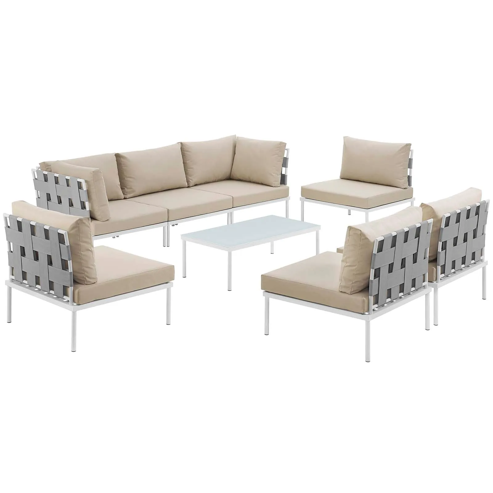 Harmony 8 Piece Outdoor Patio Aluminum Sectional Sofa Set by Modway