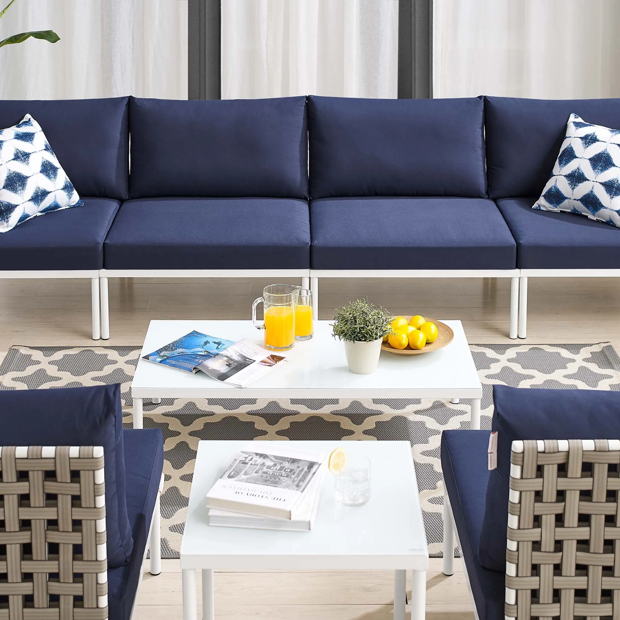 Harmony 8-Piece  Sunbrella® Basket Weave Outdoor Patio Aluminum Sectional Sofa Set by Modway