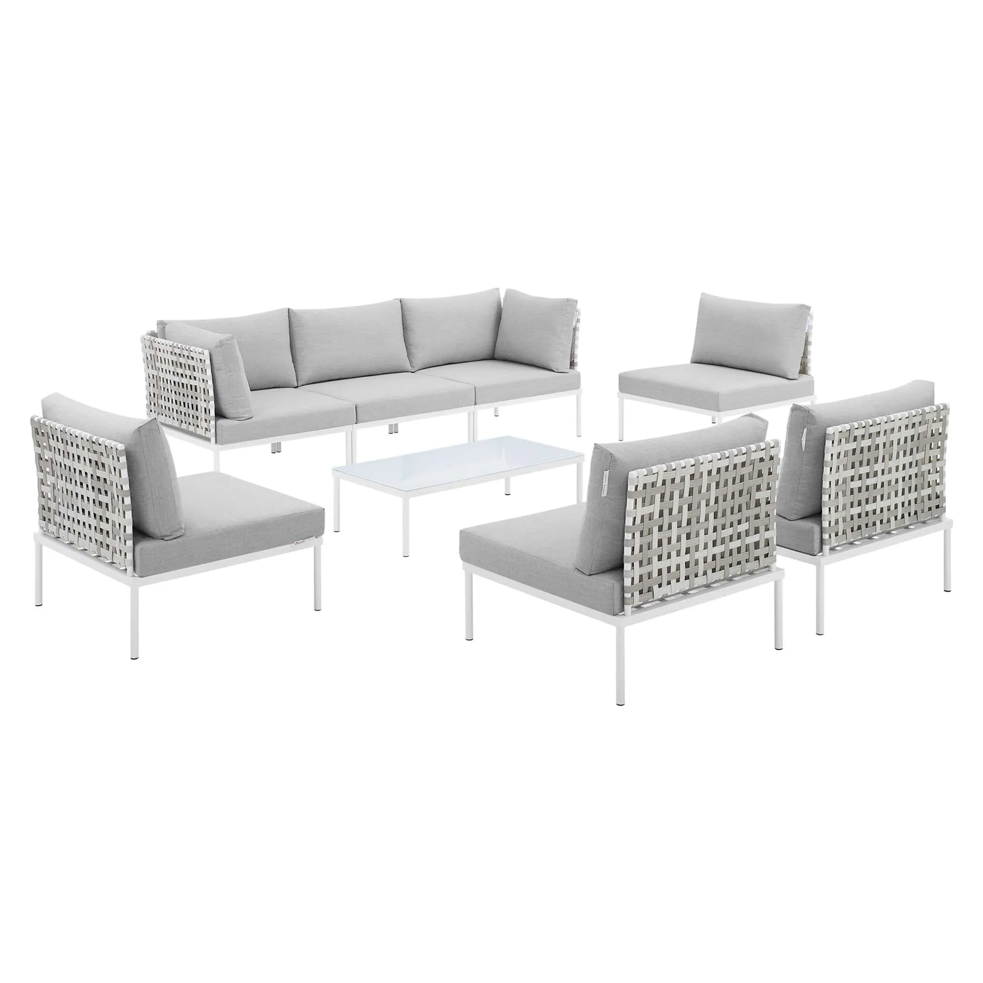 Harmony 8-Piece  Sunbrella® Basket Weave Outdoor Patio Aluminum Sectional Sofa Set by Modway