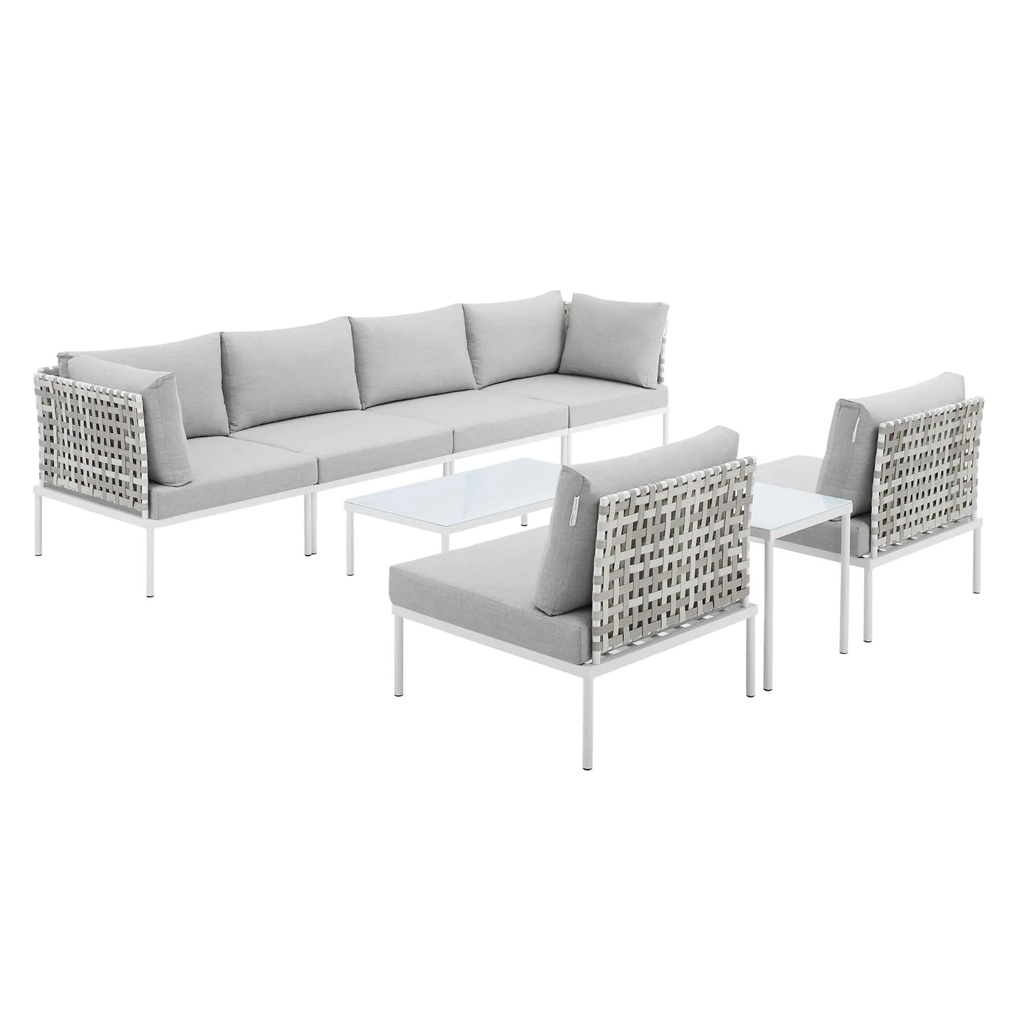 Harmony 8-Piece  Sunbrella® Basket Weave Outdoor Patio Aluminum Sectional Sofa Set by Modway