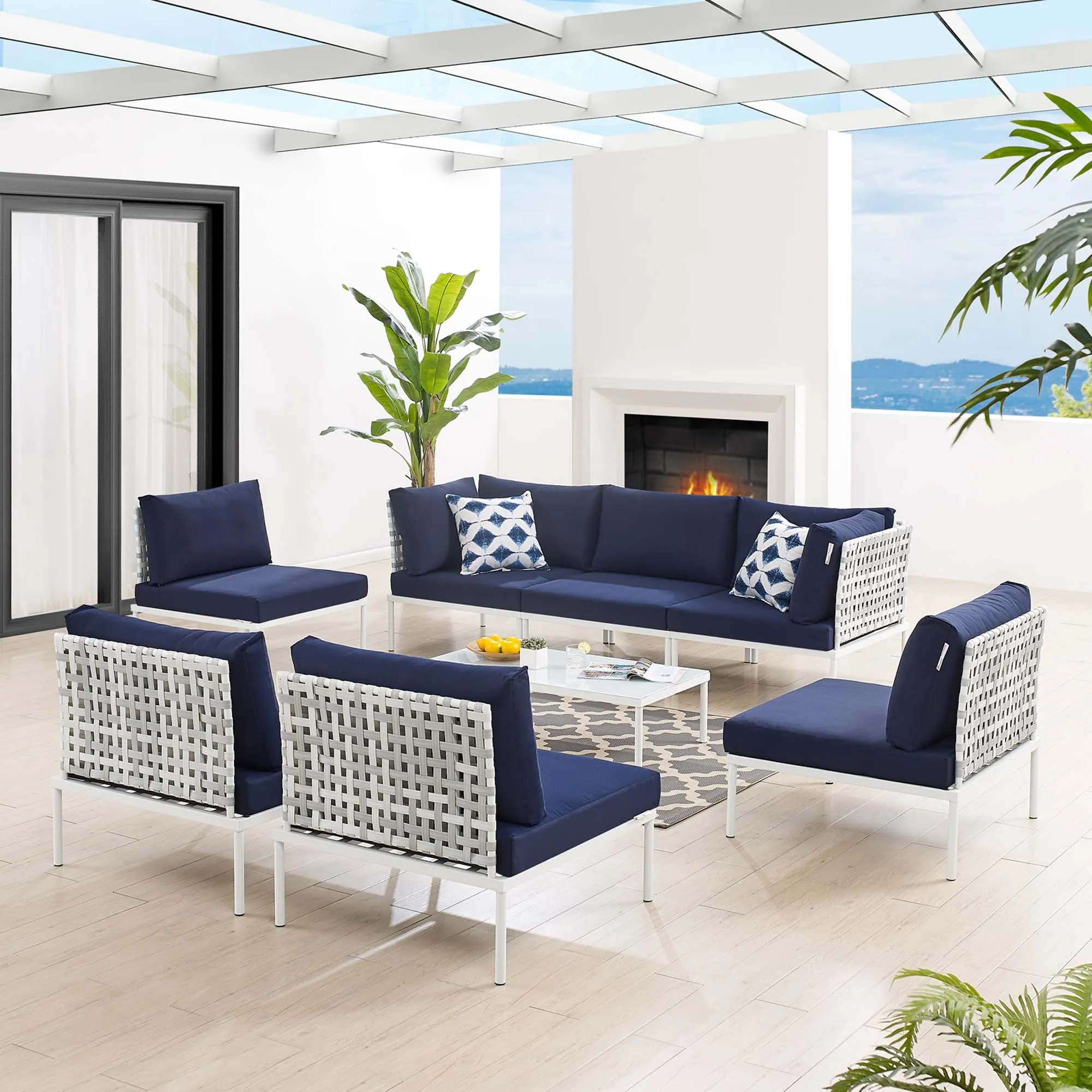 Harmony 8-Piece  Sunbrella® Basket Weave Outdoor Patio Aluminum Sectional Sofa Set by Modway