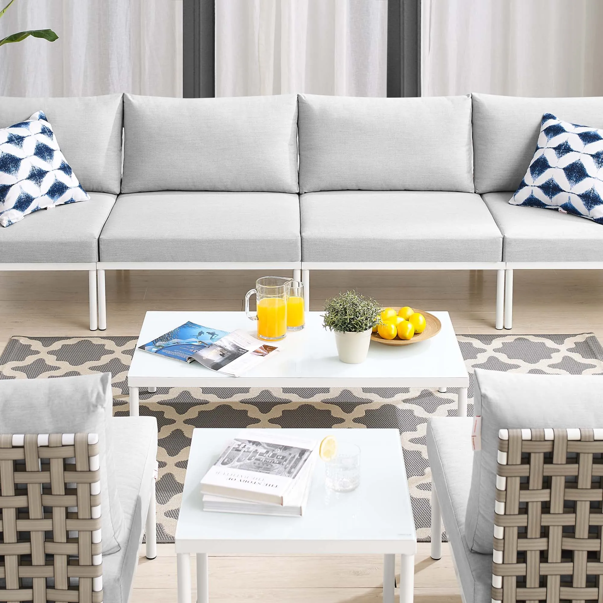 Harmony 8-Piece  Sunbrella® Basket Weave Outdoor Patio Aluminum Sectional Sofa Set by Modway