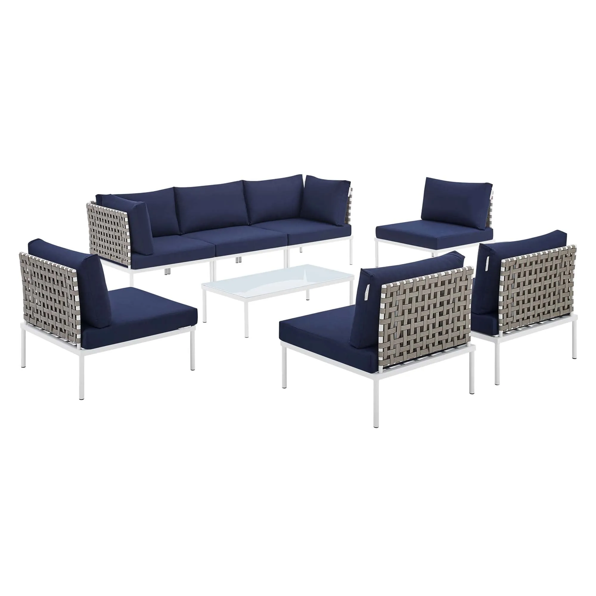 Harmony 8-Piece  Sunbrella® Basket Weave Outdoor Patio Aluminum Sectional Sofa Set by Modway