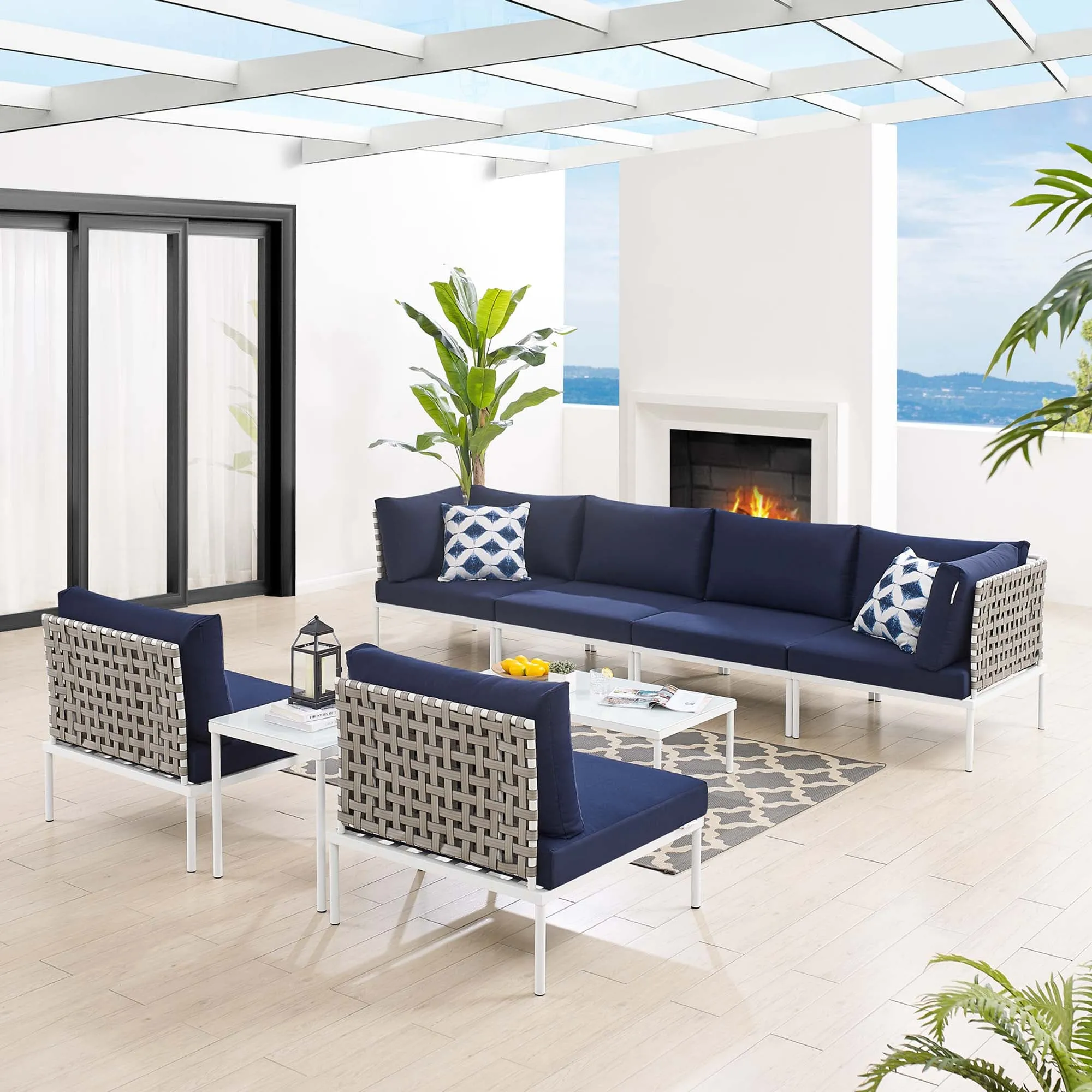 Harmony 8-Piece  Sunbrella® Basket Weave Outdoor Patio Aluminum Sectional Sofa Set by Modway