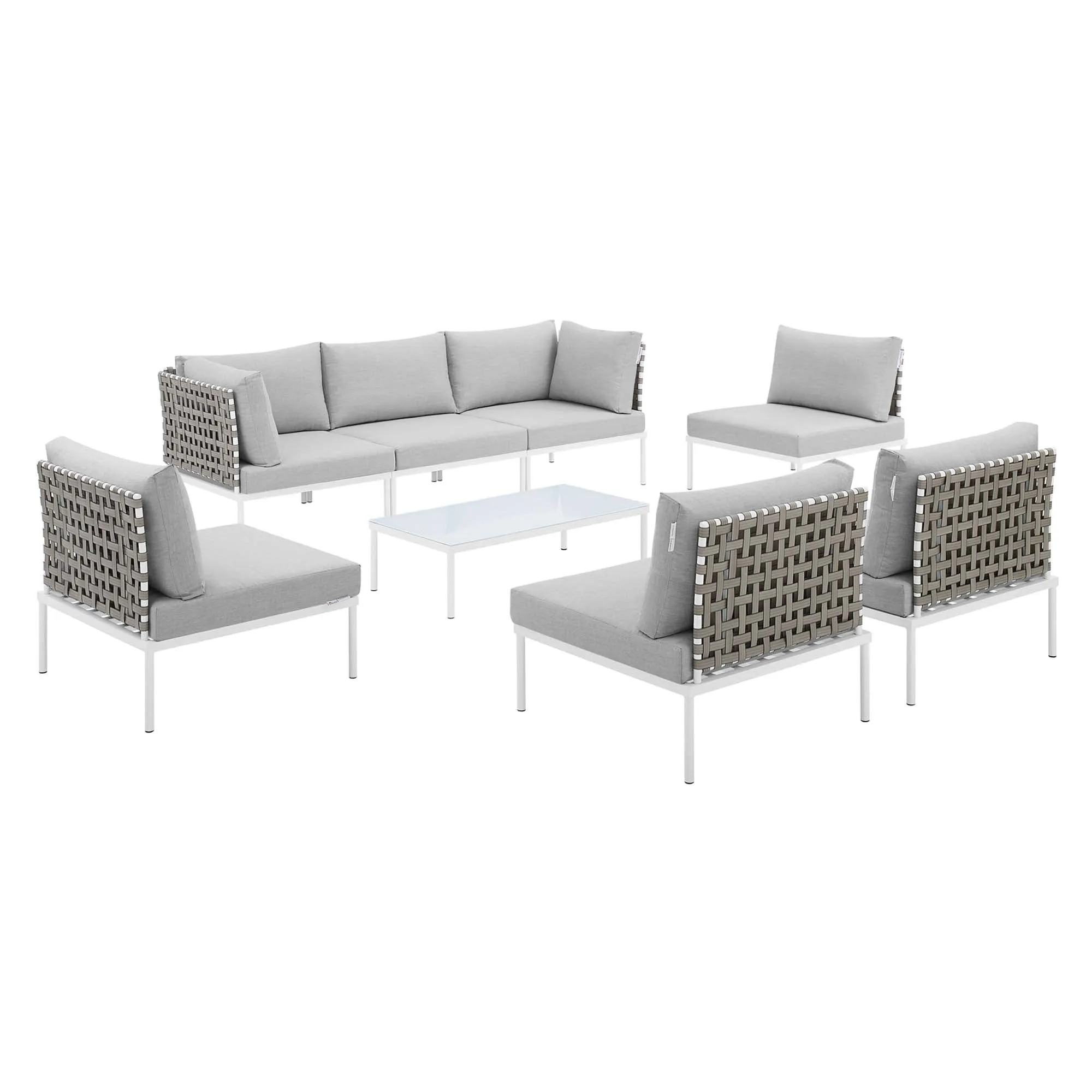 Harmony 8-Piece  Sunbrella® Basket Weave Outdoor Patio Aluminum Sectional Sofa Set by Modway