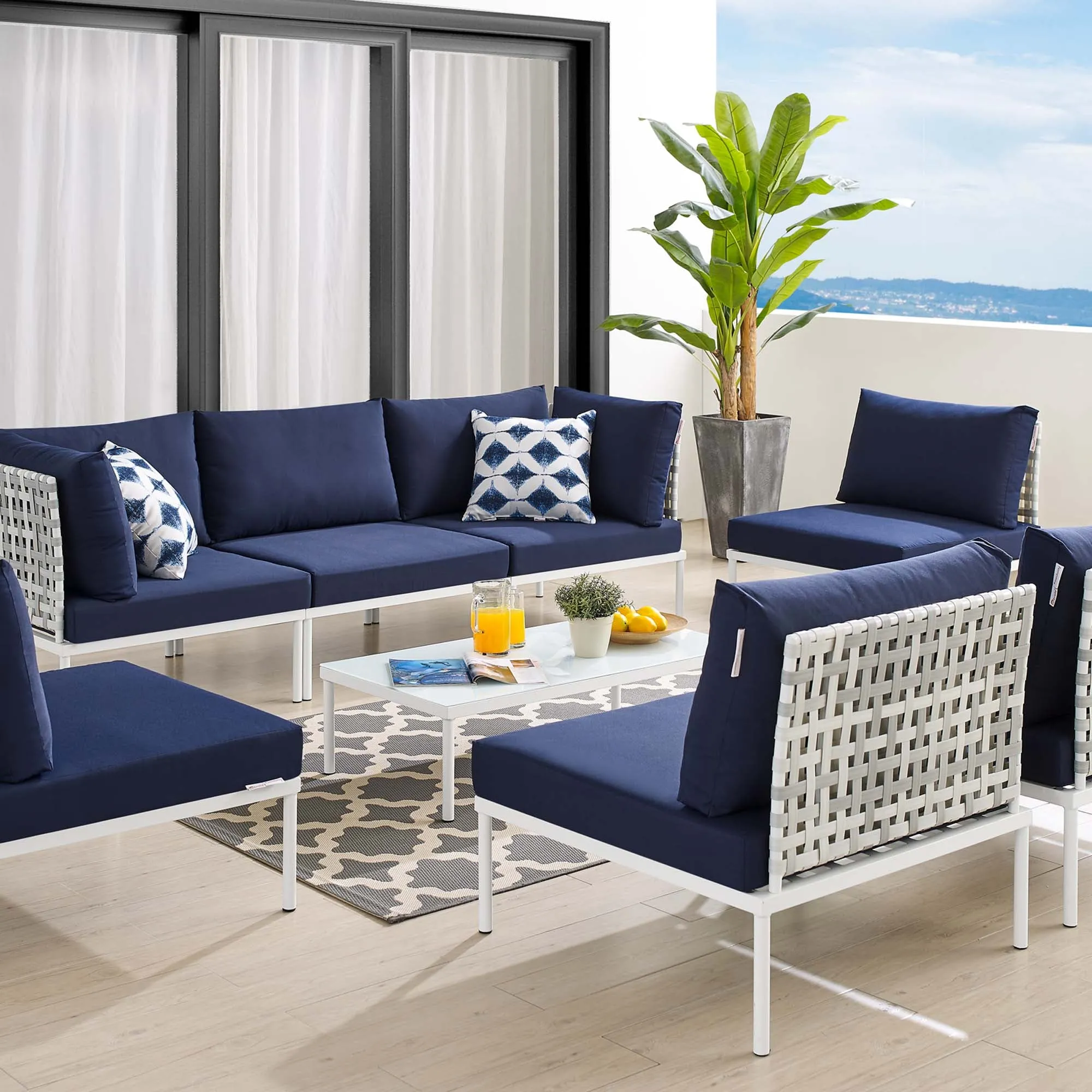 Harmony 8-Piece  Sunbrella® Basket Weave Outdoor Patio Aluminum Sectional Sofa Set by Modway