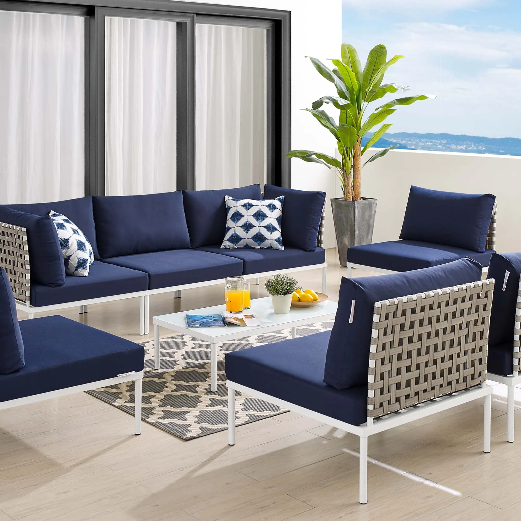Harmony 8-Piece  Sunbrella® Basket Weave Outdoor Patio Aluminum Sectional Sofa Set by Modway