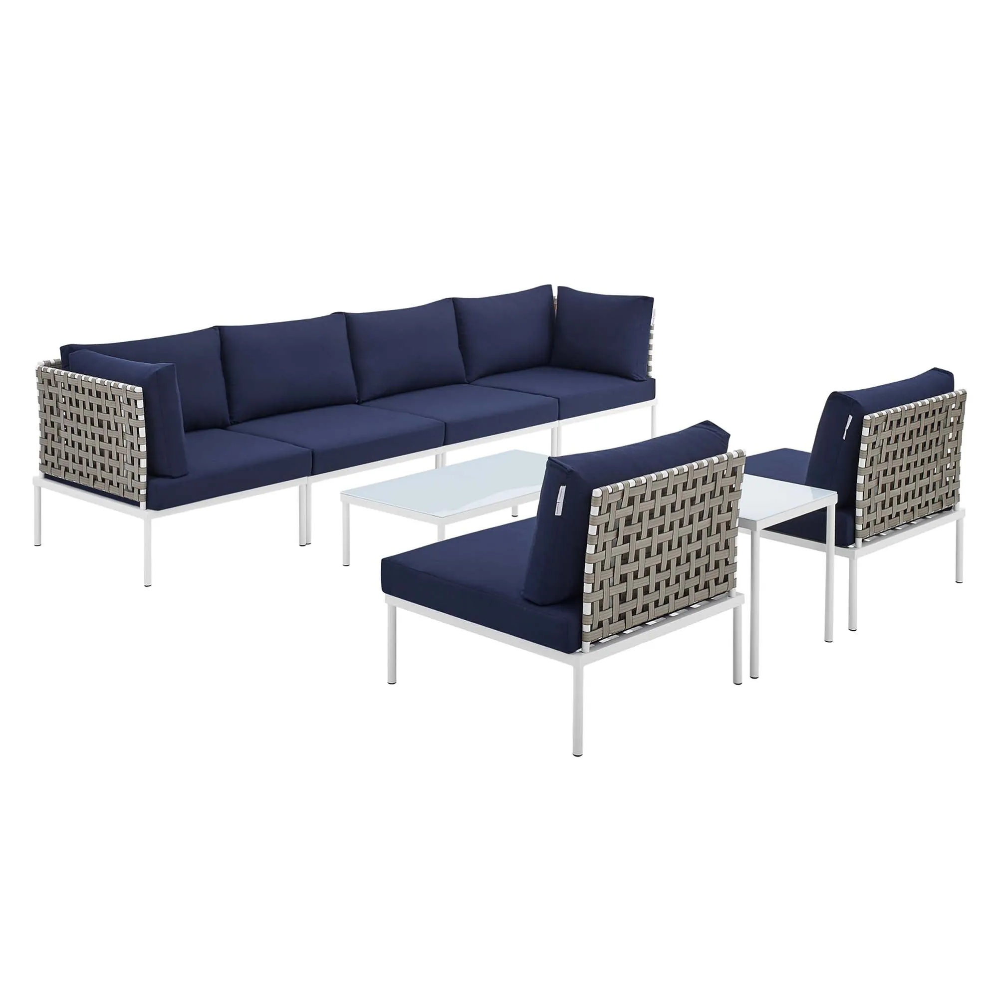 Harmony 8-Piece  Sunbrella® Basket Weave Outdoor Patio Aluminum Sectional Sofa Set by Modway