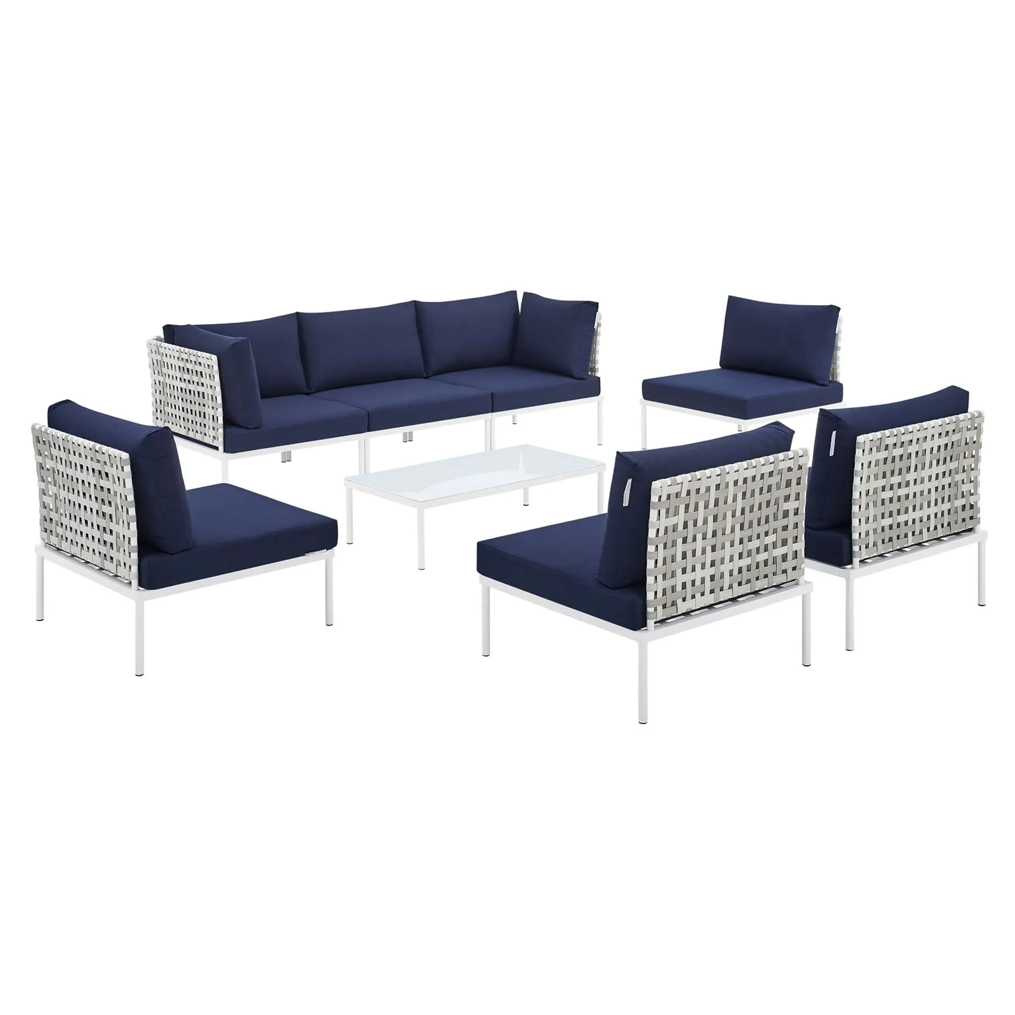 Harmony 8-Piece  Sunbrella® Basket Weave Outdoor Patio Aluminum Sectional Sofa Set by Modway