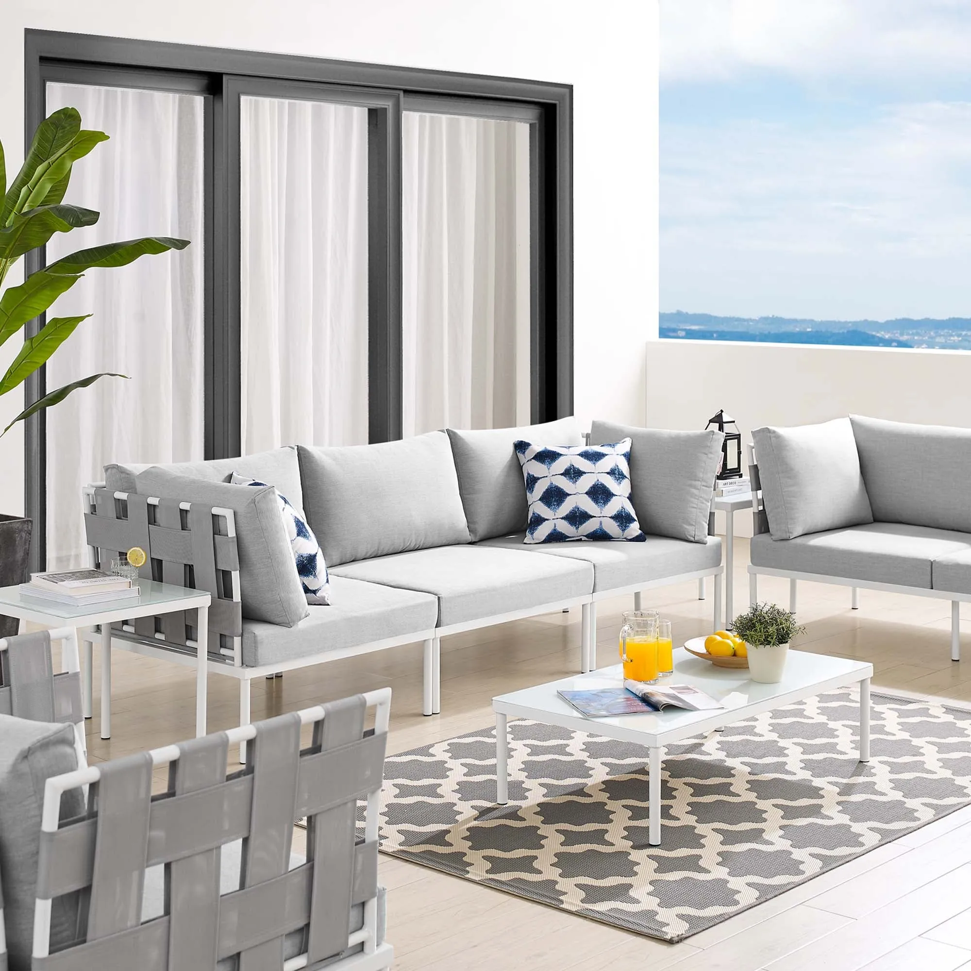 Harmony 8-Piece  Sunbrella® Outdoor Patio Aluminum Seating Set by Modway