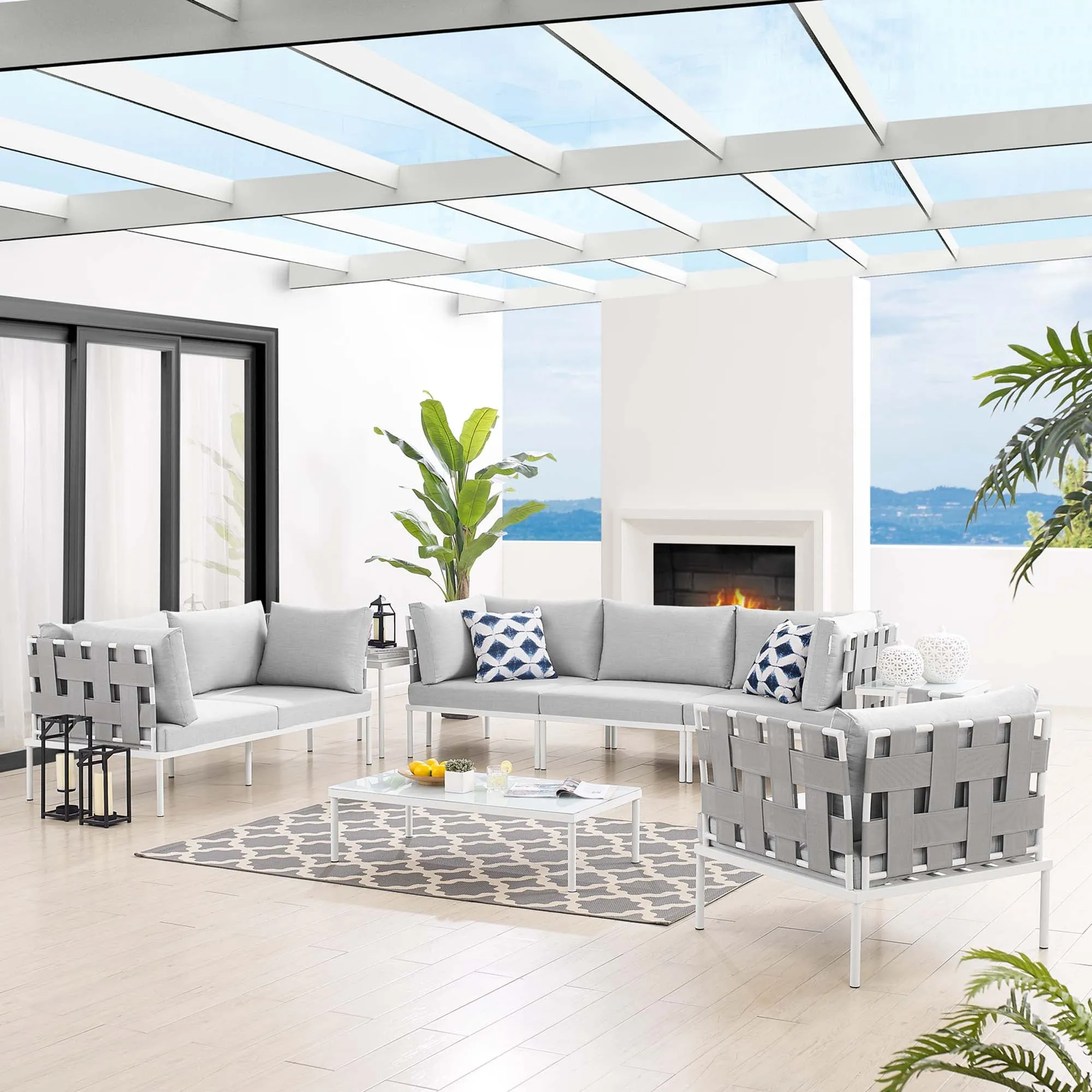 Harmony 8-Piece  Sunbrella® Outdoor Patio Aluminum Seating Set by Modway