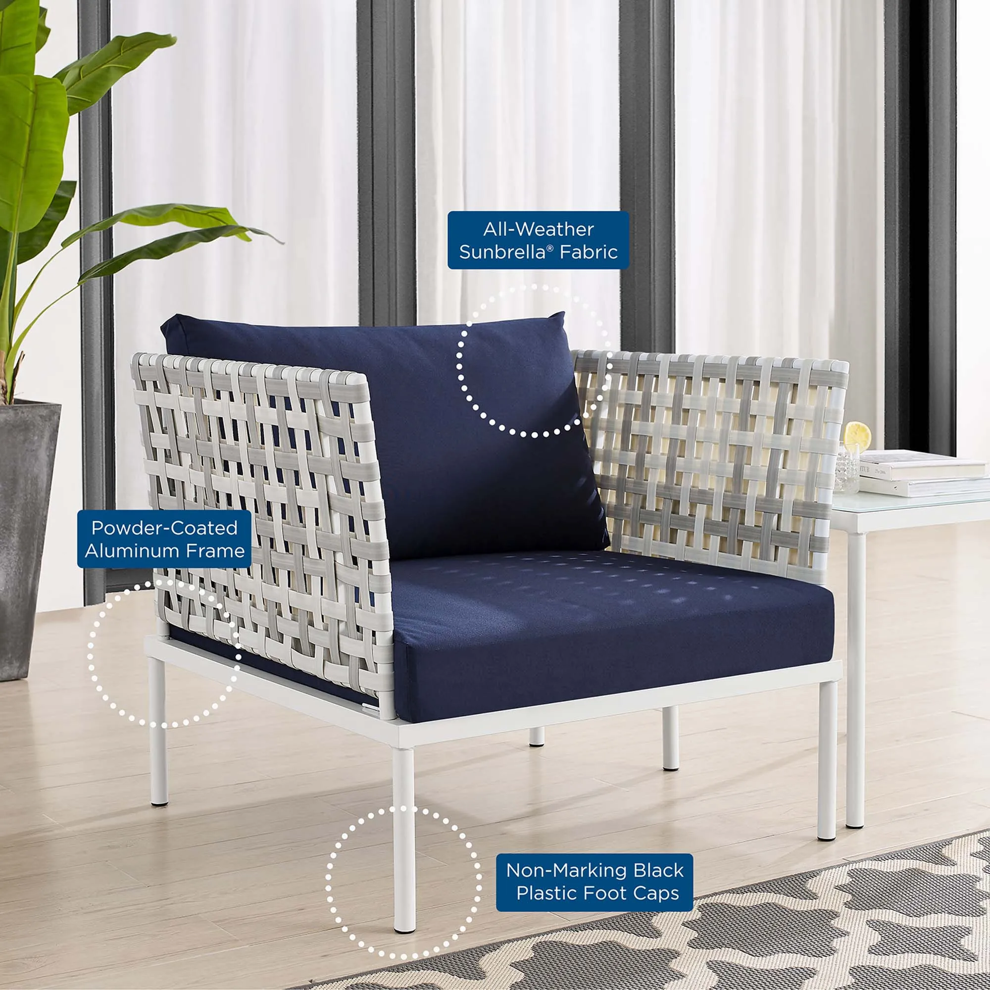 Harmony Sunbrella® Basket Weave Outdoor Patio Aluminum Armchair by Modway
