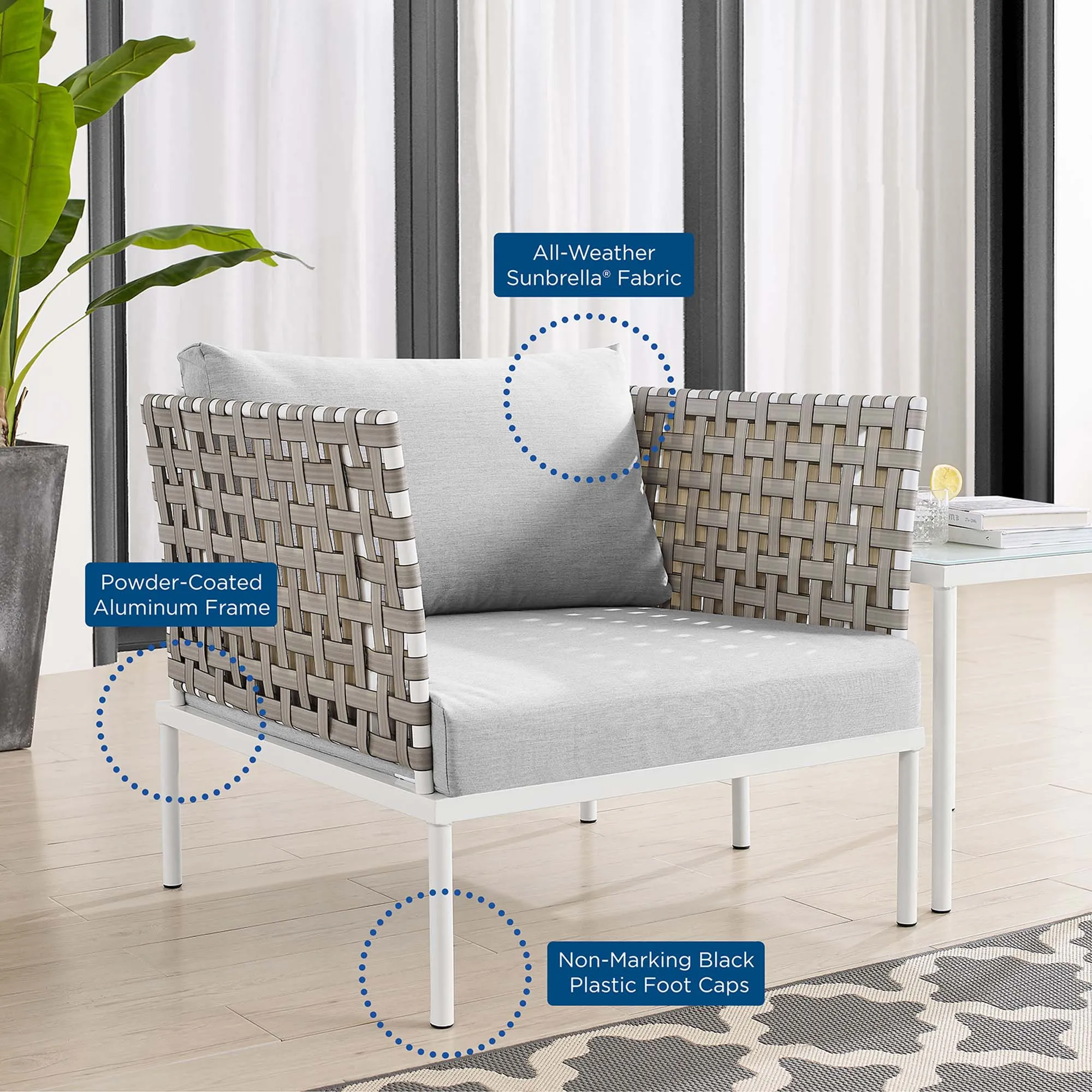Harmony Sunbrella® Basket Weave Outdoor Patio Aluminum Armchair by Modway