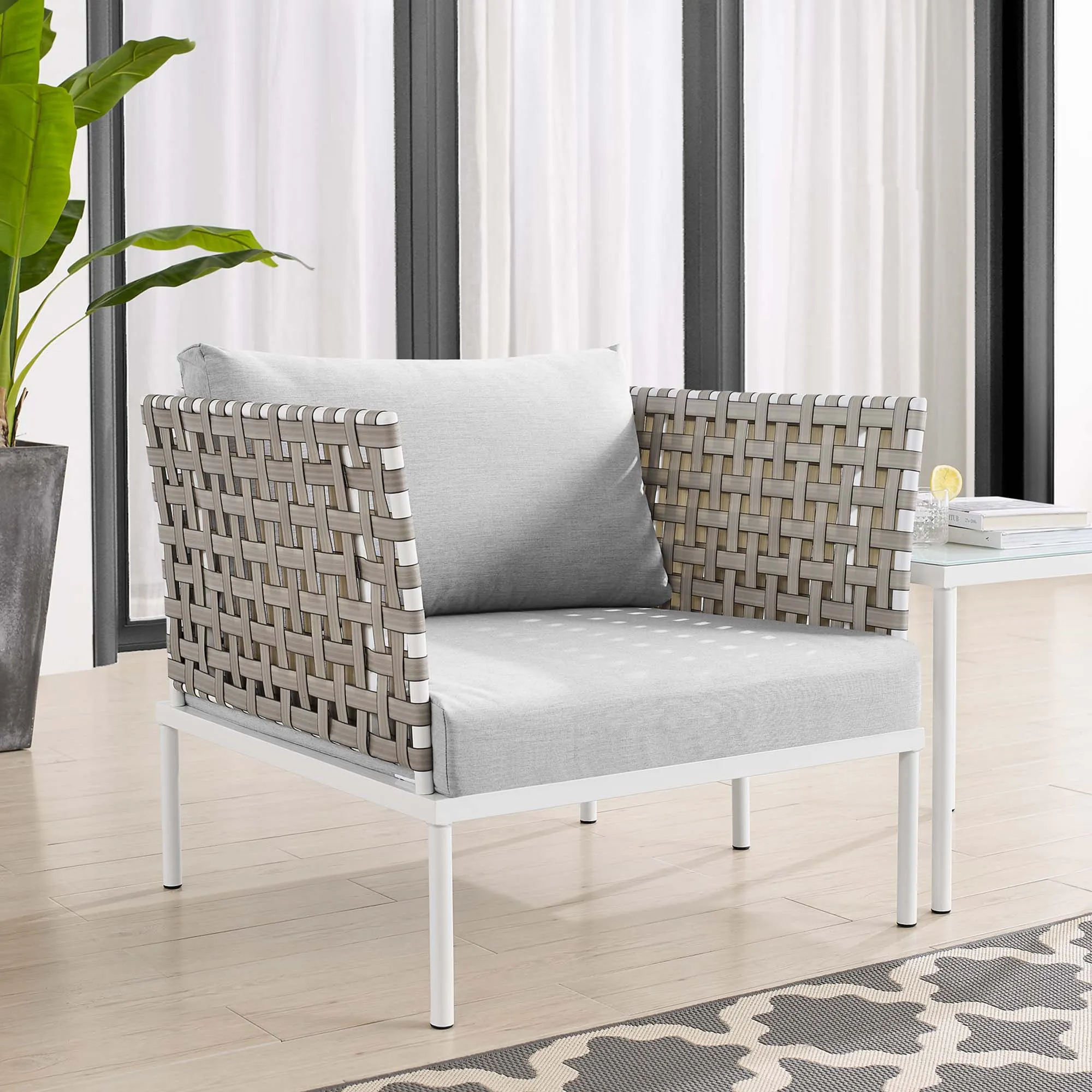 Harmony Sunbrella® Basket Weave Outdoor Patio Aluminum Armchair by Modway