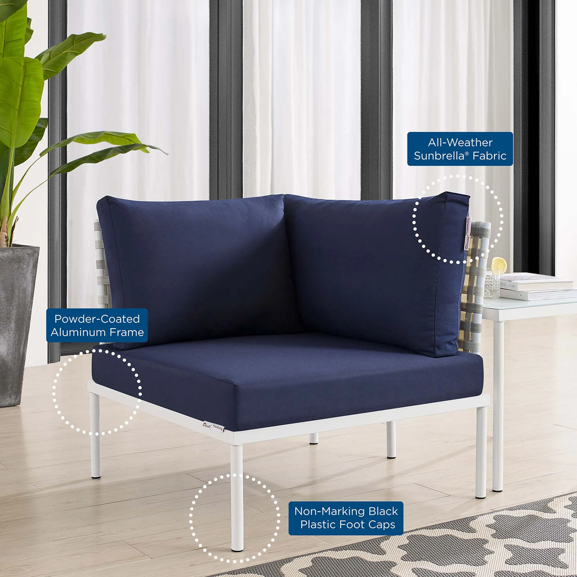 Harmony Sunbrella® Basket Weave Outdoor Patio Aluminum Corner Chair by Modway