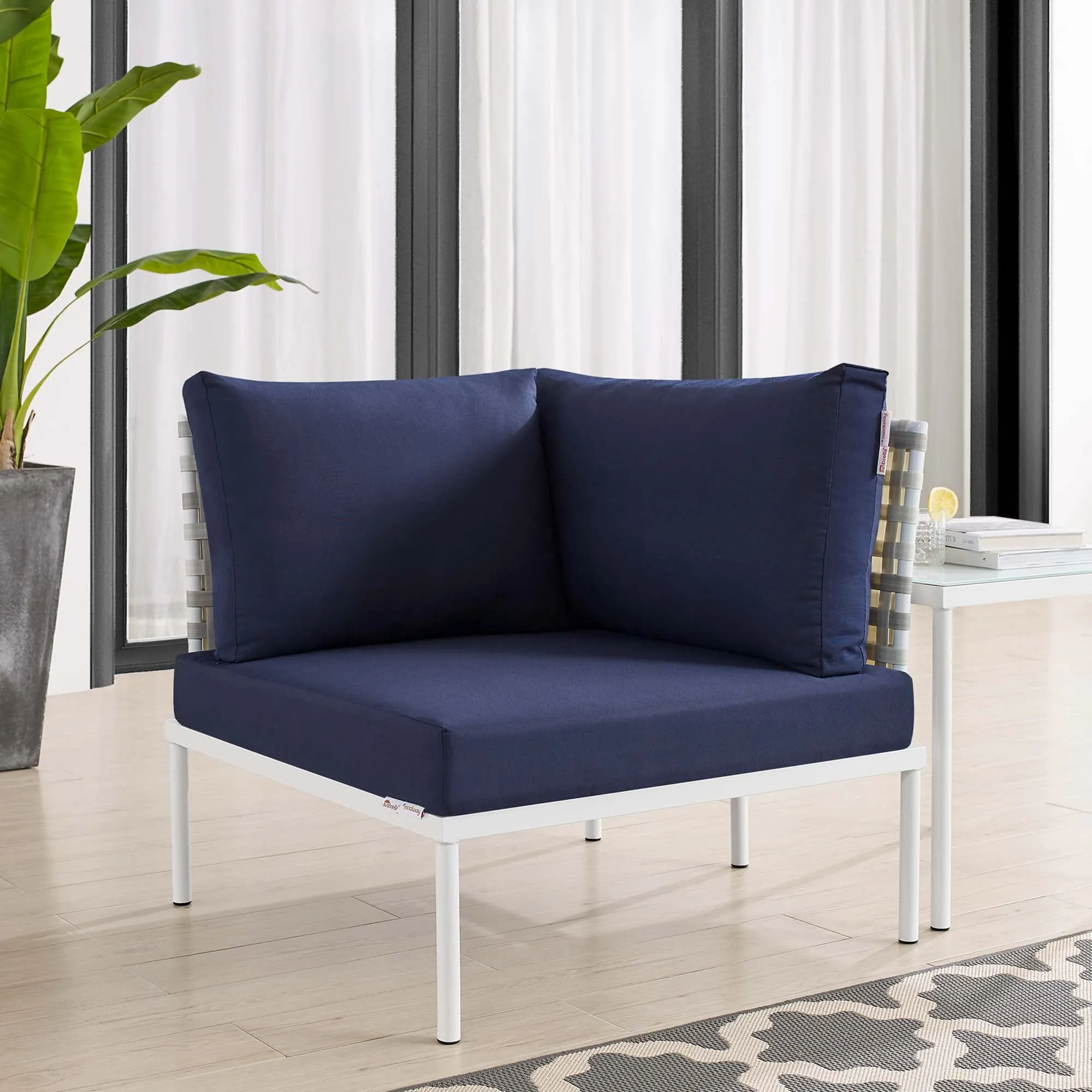 Harmony Sunbrella® Basket Weave Outdoor Patio Aluminum Corner Chair by Modway