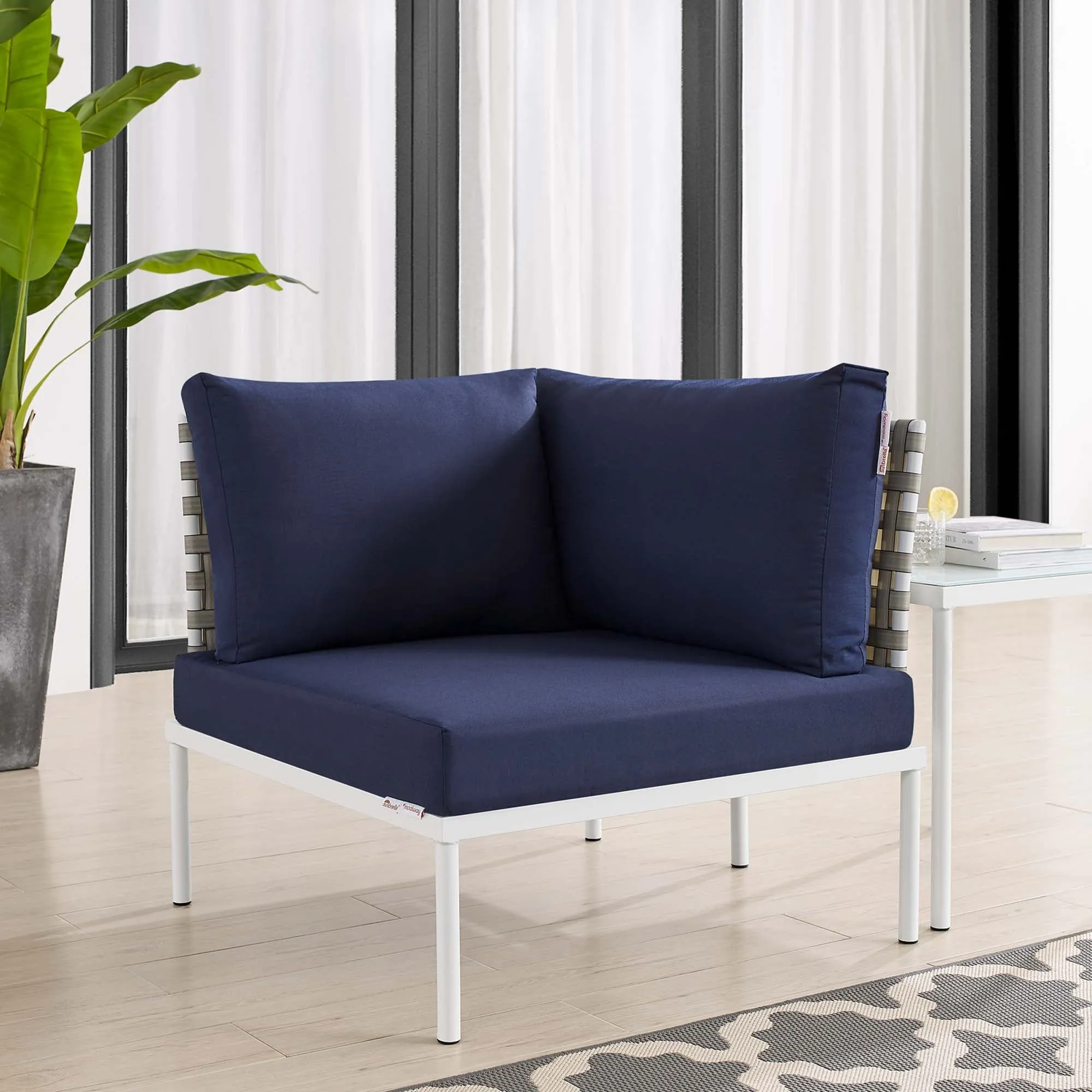 Harmony Sunbrella® Basket Weave Outdoor Patio Aluminum Corner Chair by Modway