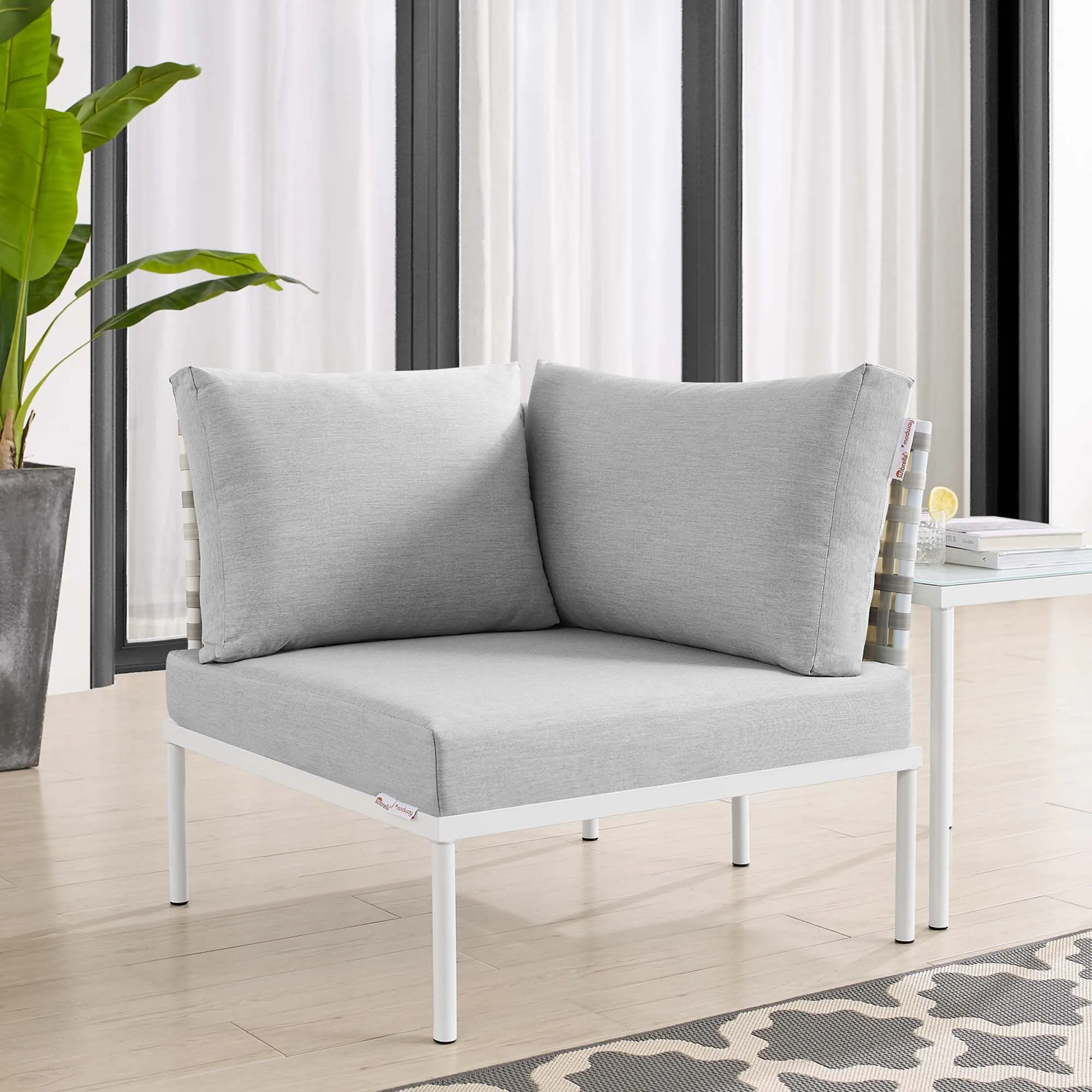 Harmony Sunbrella® Basket Weave Outdoor Patio Aluminum Corner Chair by Modway