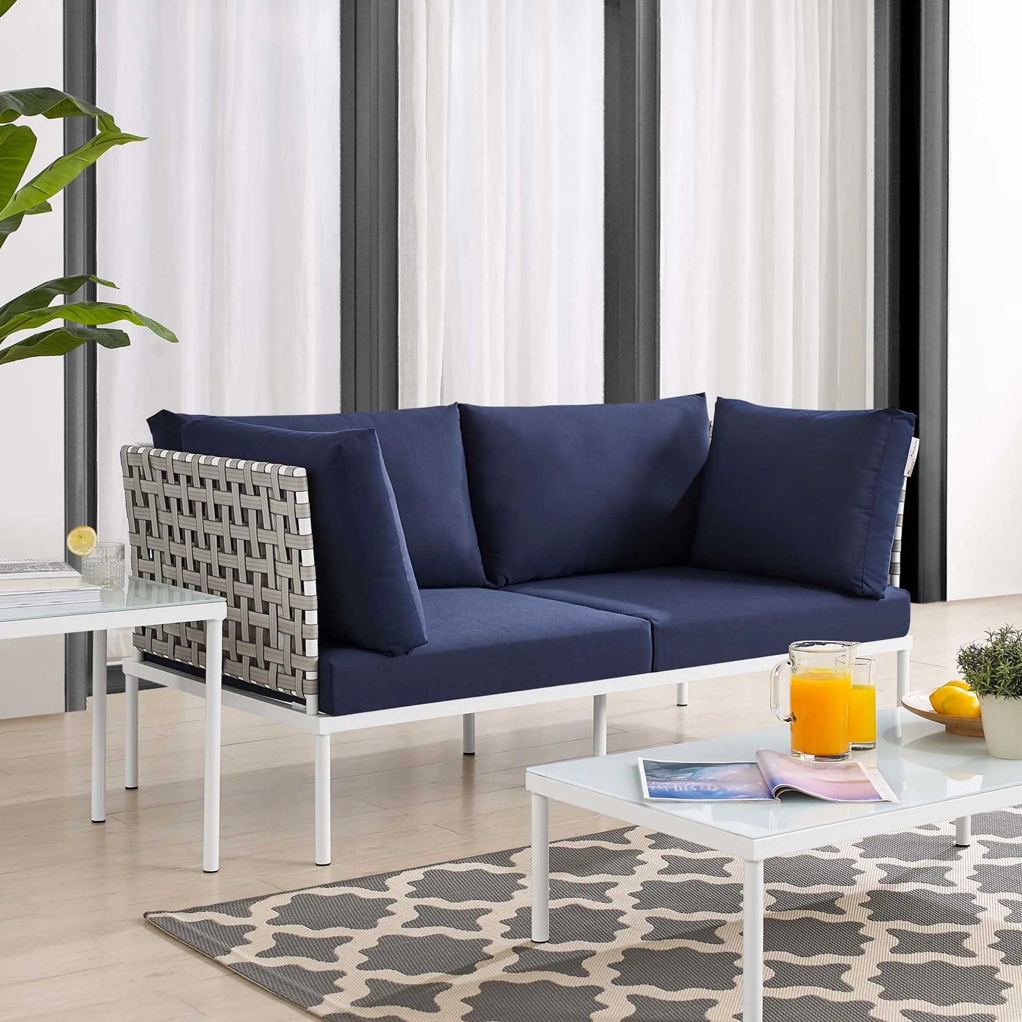 Harmony Sunbrella® Basket Weave Outdoor Patio Aluminum Loveseat by Modway