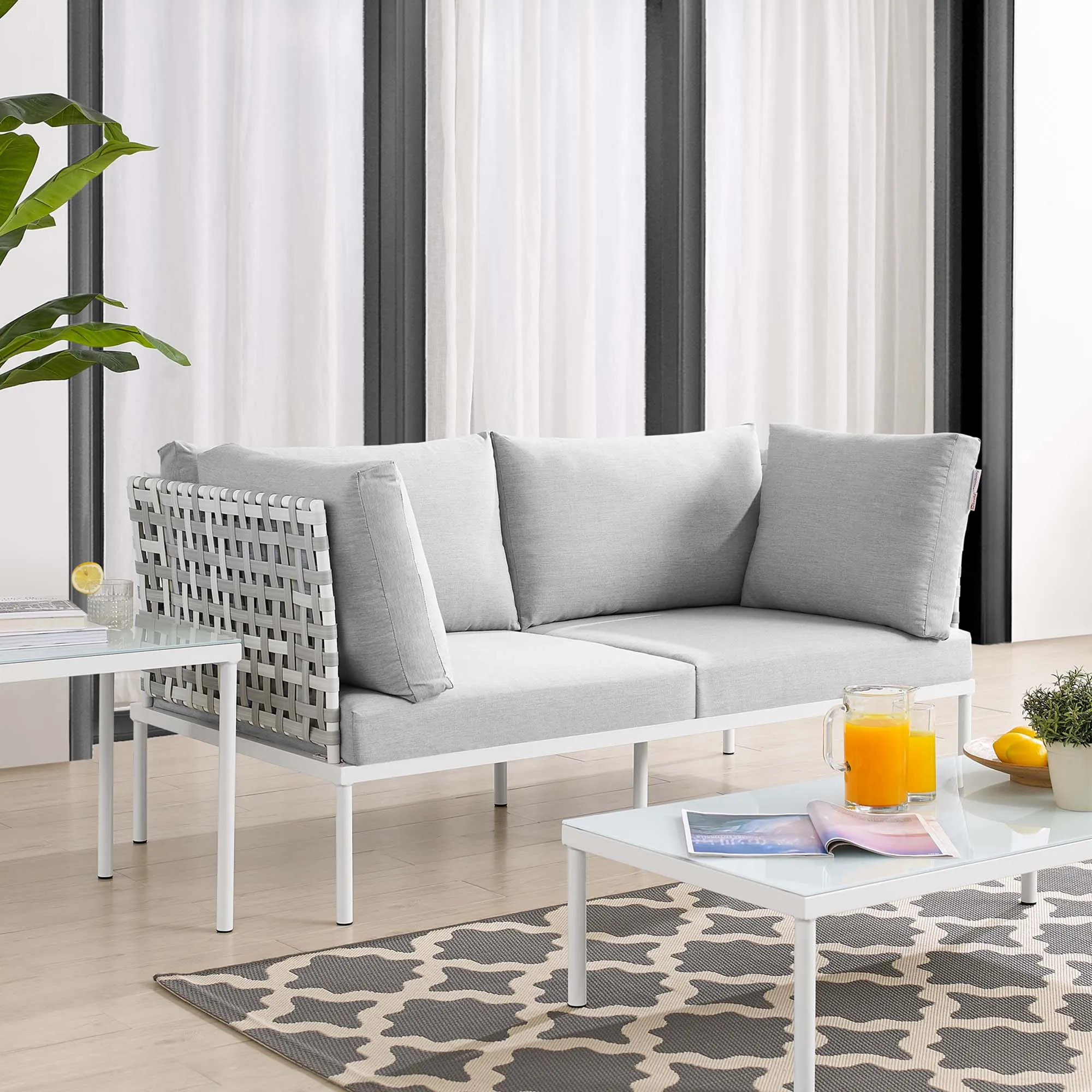 Harmony Sunbrella® Basket Weave Outdoor Patio Aluminum Loveseat by Modway