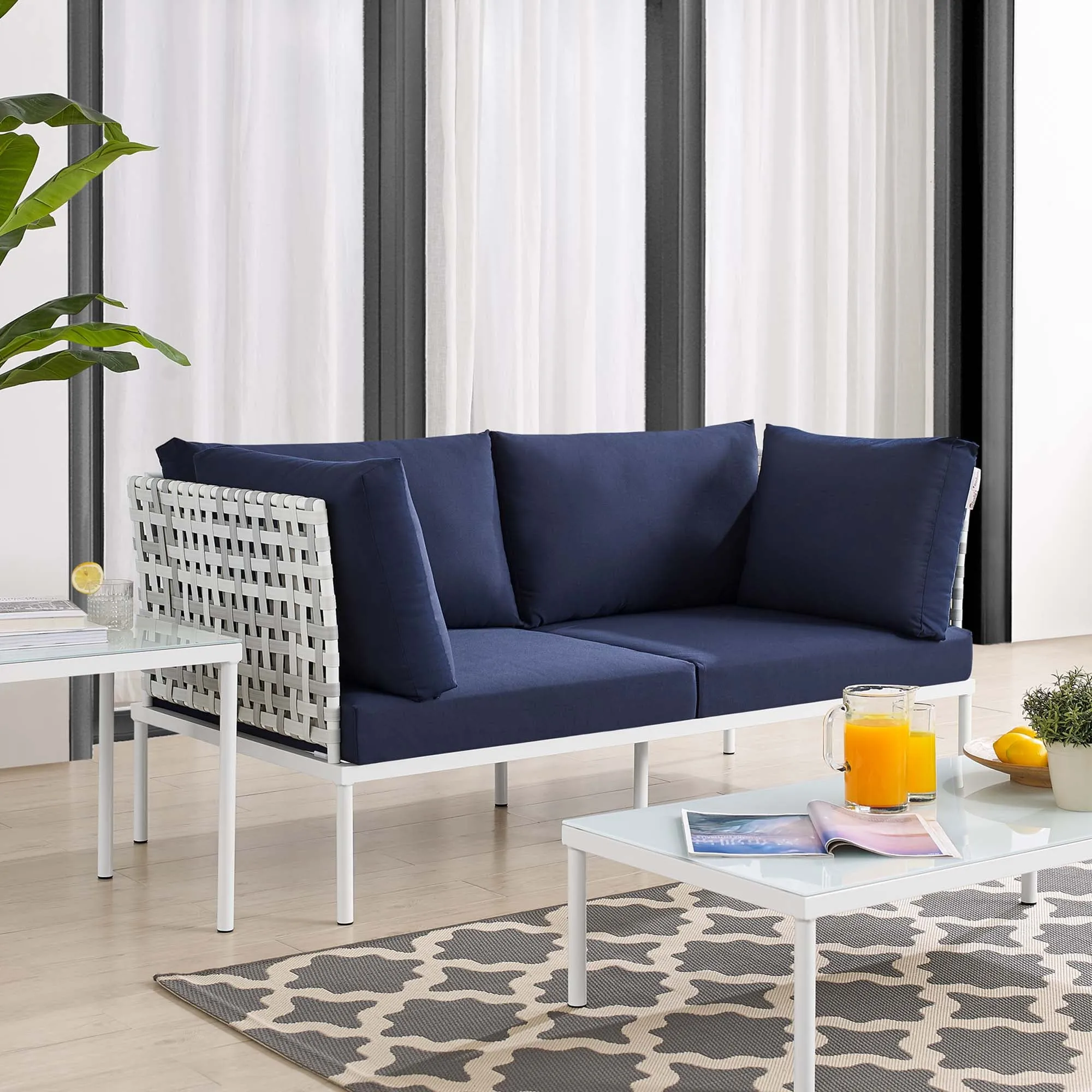 Harmony Sunbrella® Basket Weave Outdoor Patio Aluminum Loveseat by Modway